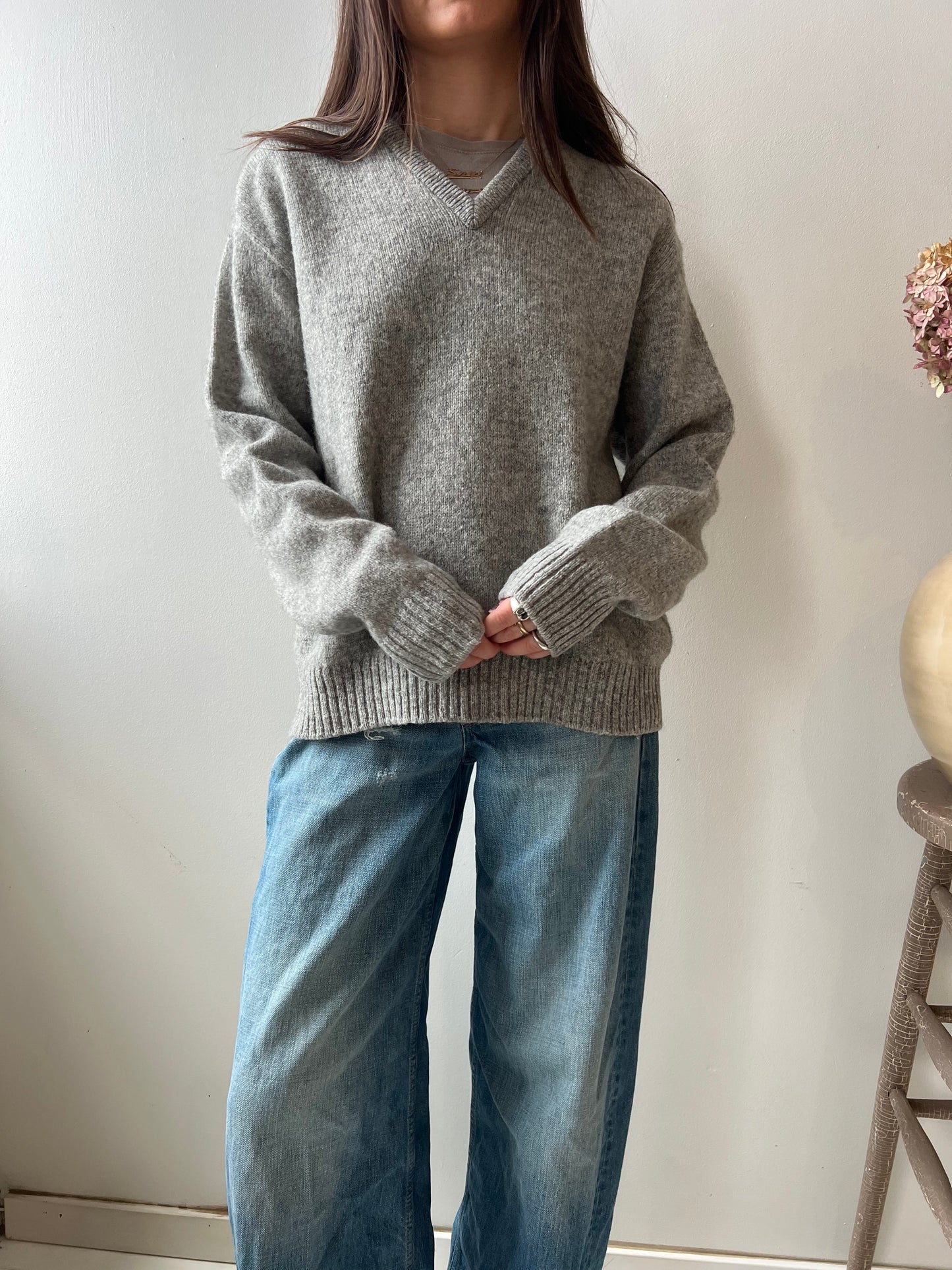 Heather Grey V Neck Sweater