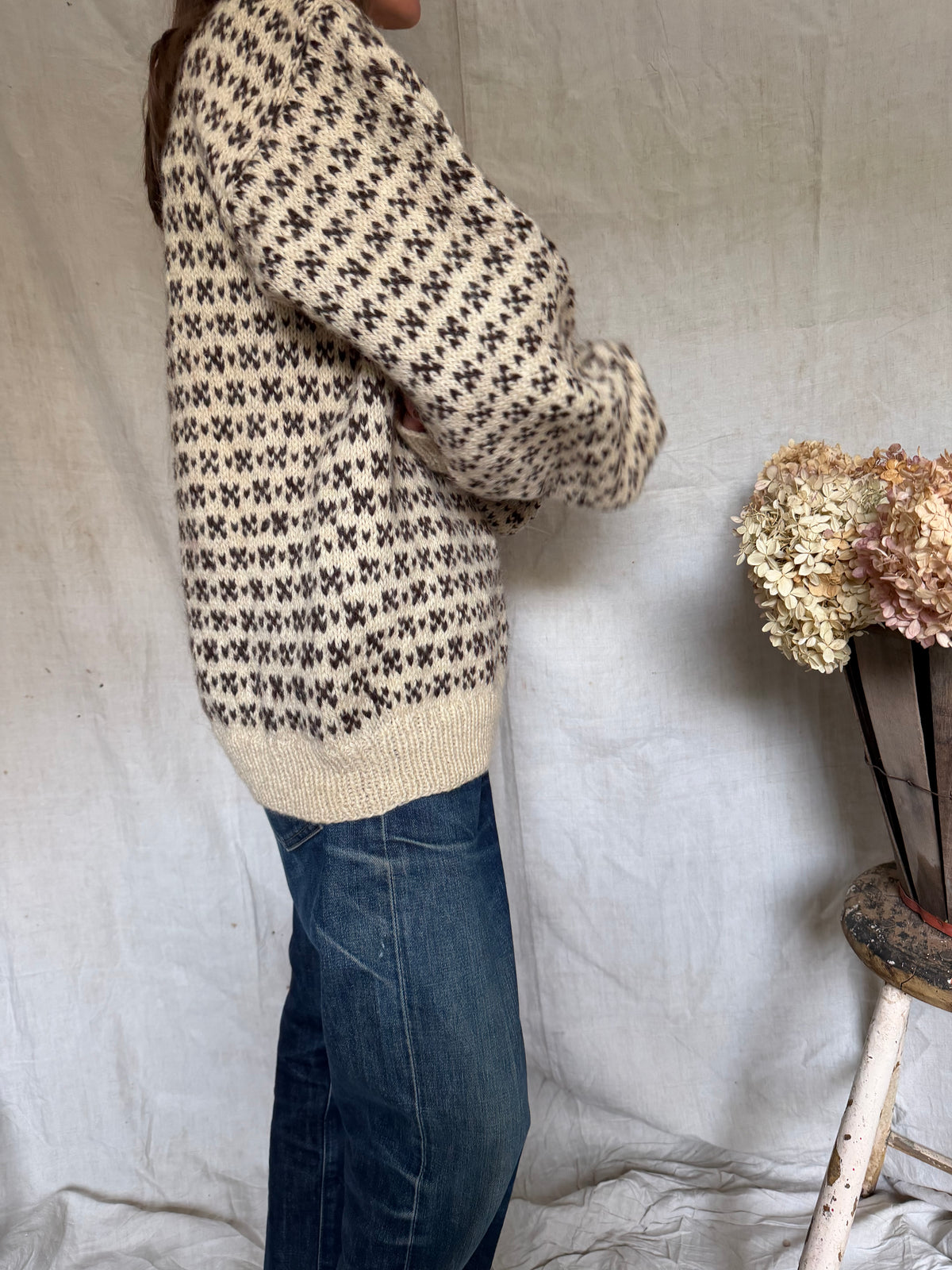 Brown and Cream Wool Patterned Sweater