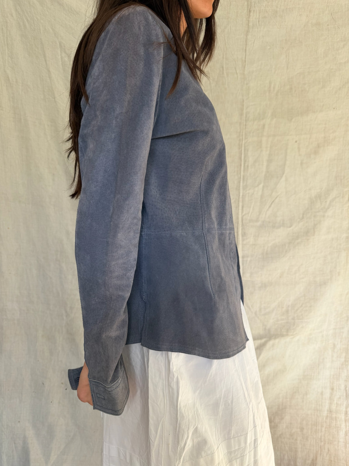 Denim Blue Suede Shacket