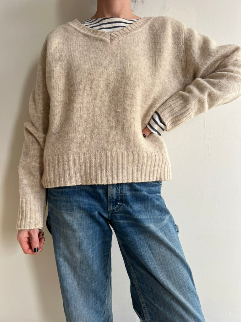 Oatmeal Vneck Wool Sweater