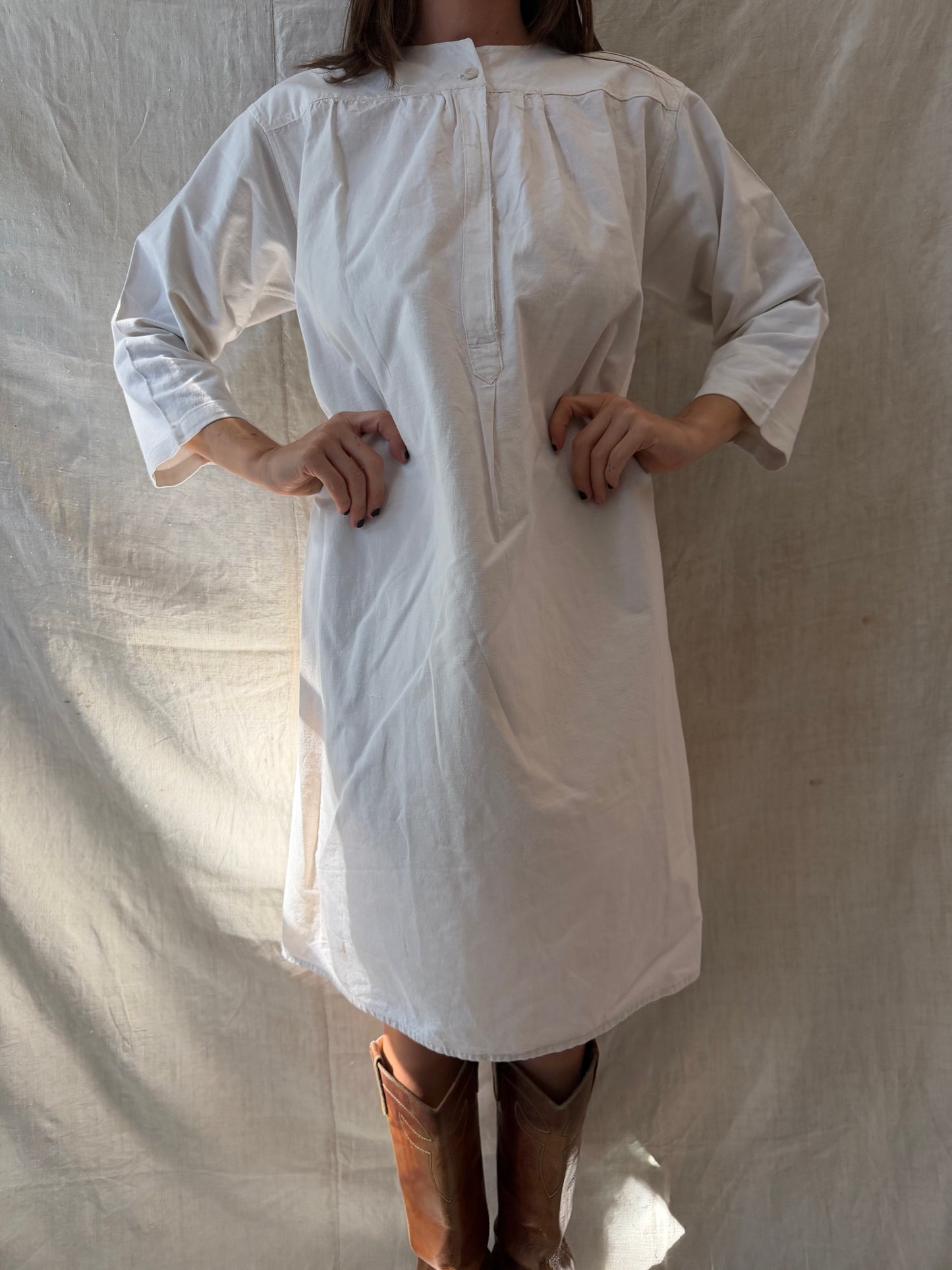 3/4 Length Sleeve Antique Cotton Smock