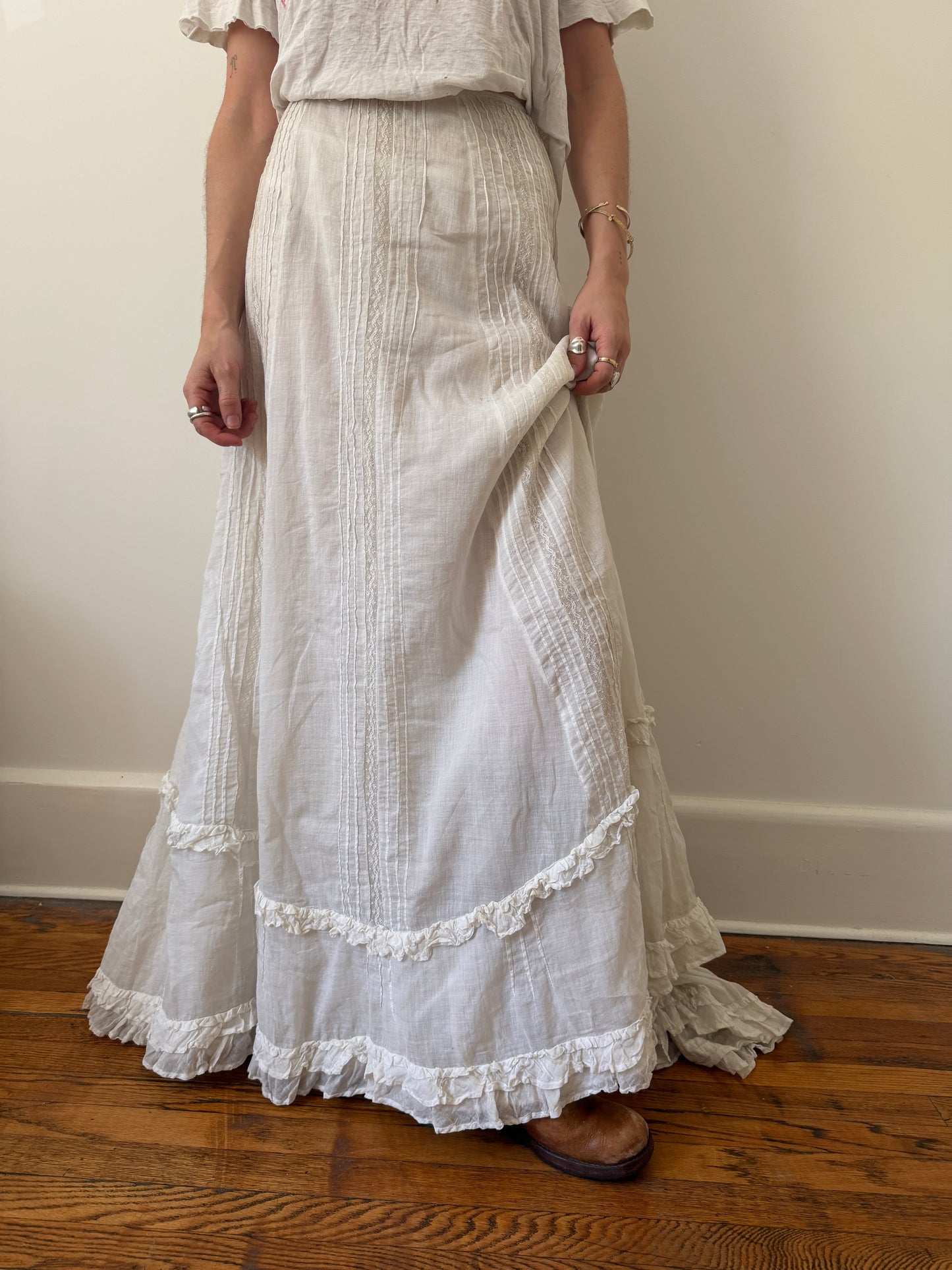 Long Antique Victorian Ruffle Skirt