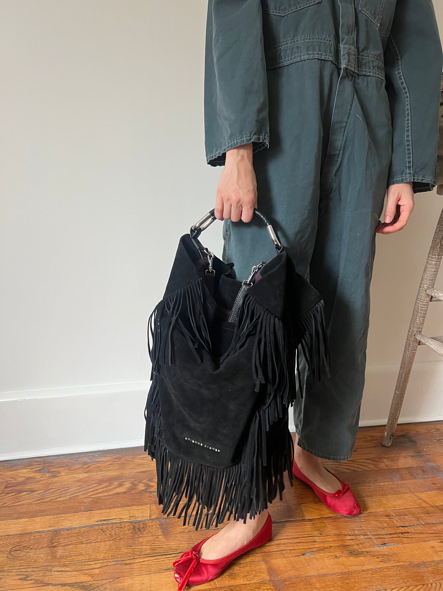 Black Suede Fringe Purse
