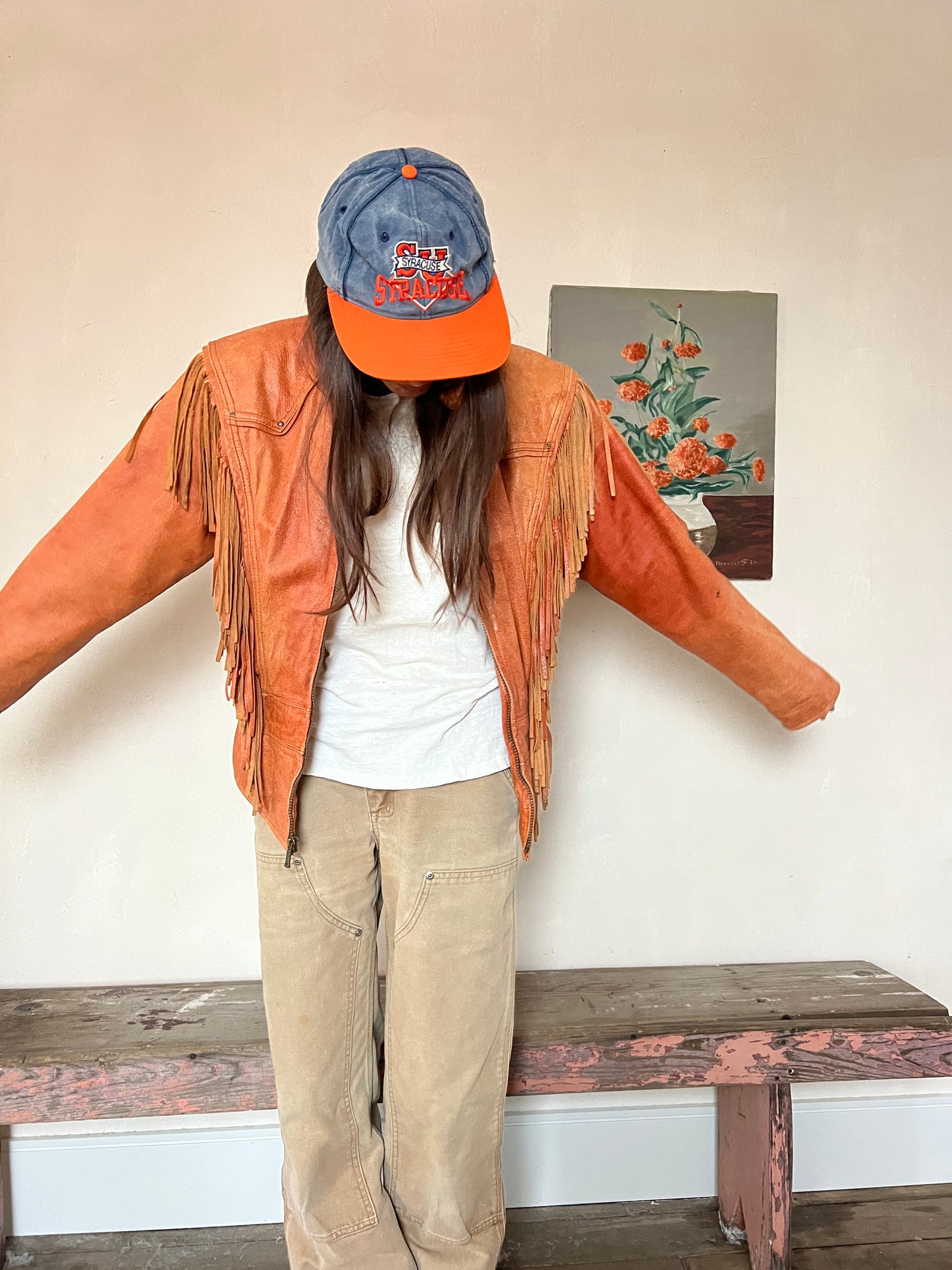 Copper Leather Fringe Jacket