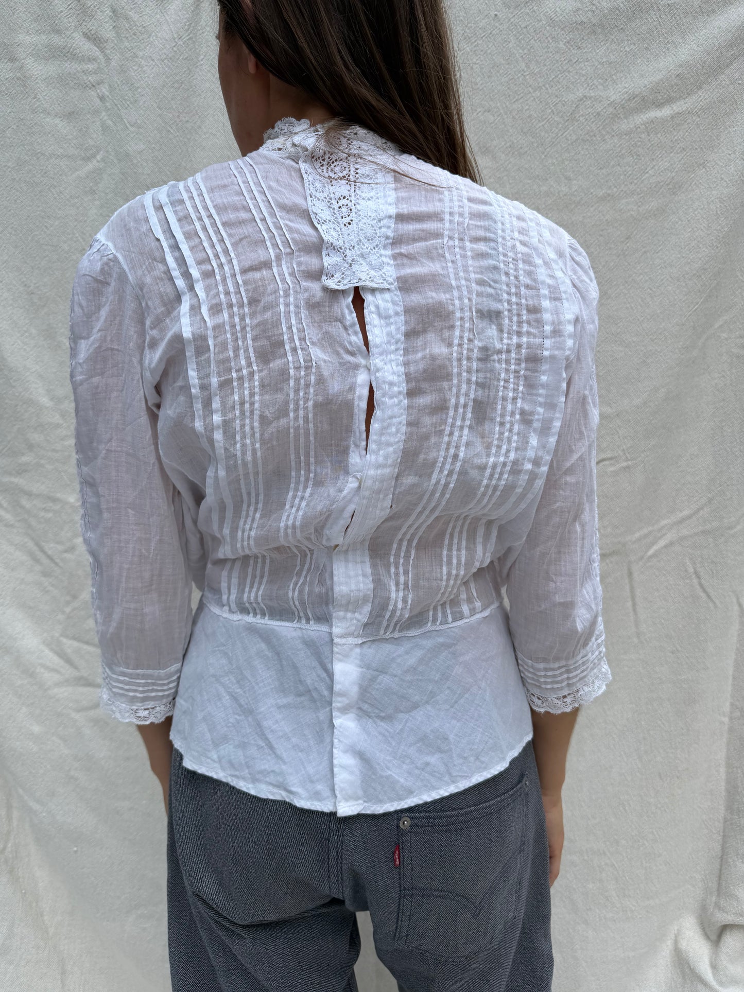 Antique Long-Sleeve Crochet Blouse