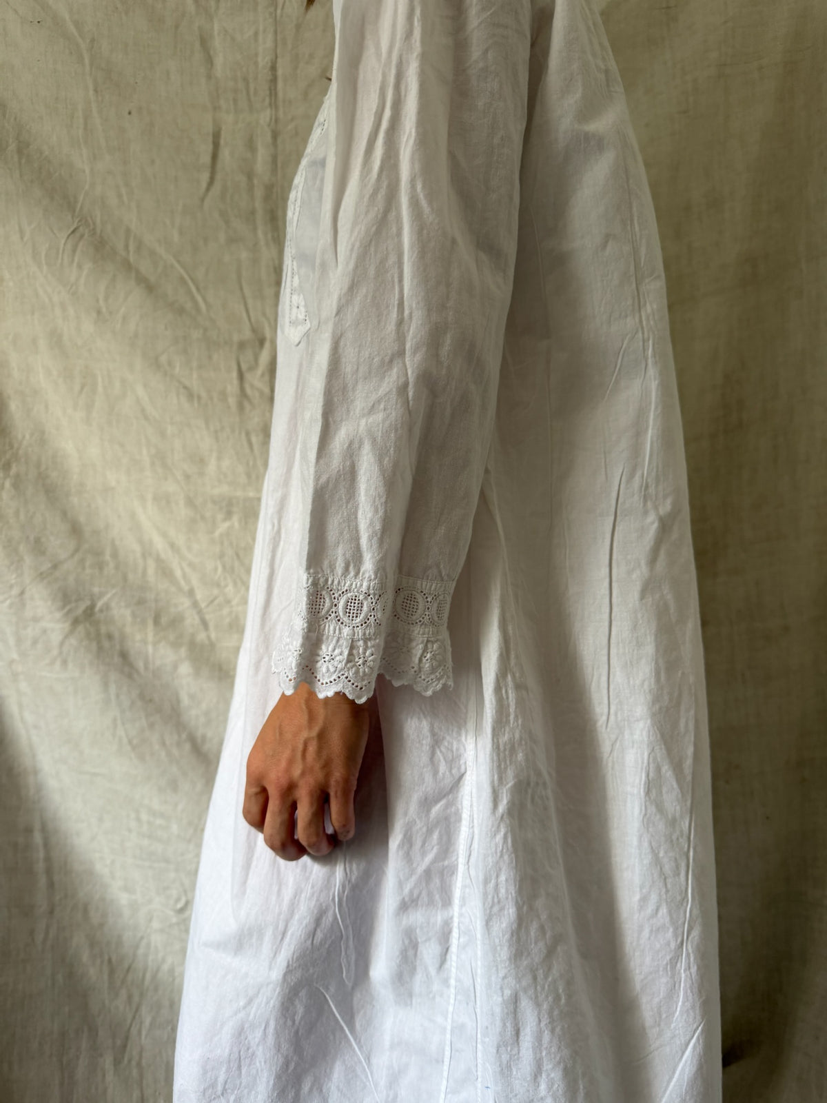 Antique Cotton Eyelet Trim Smock