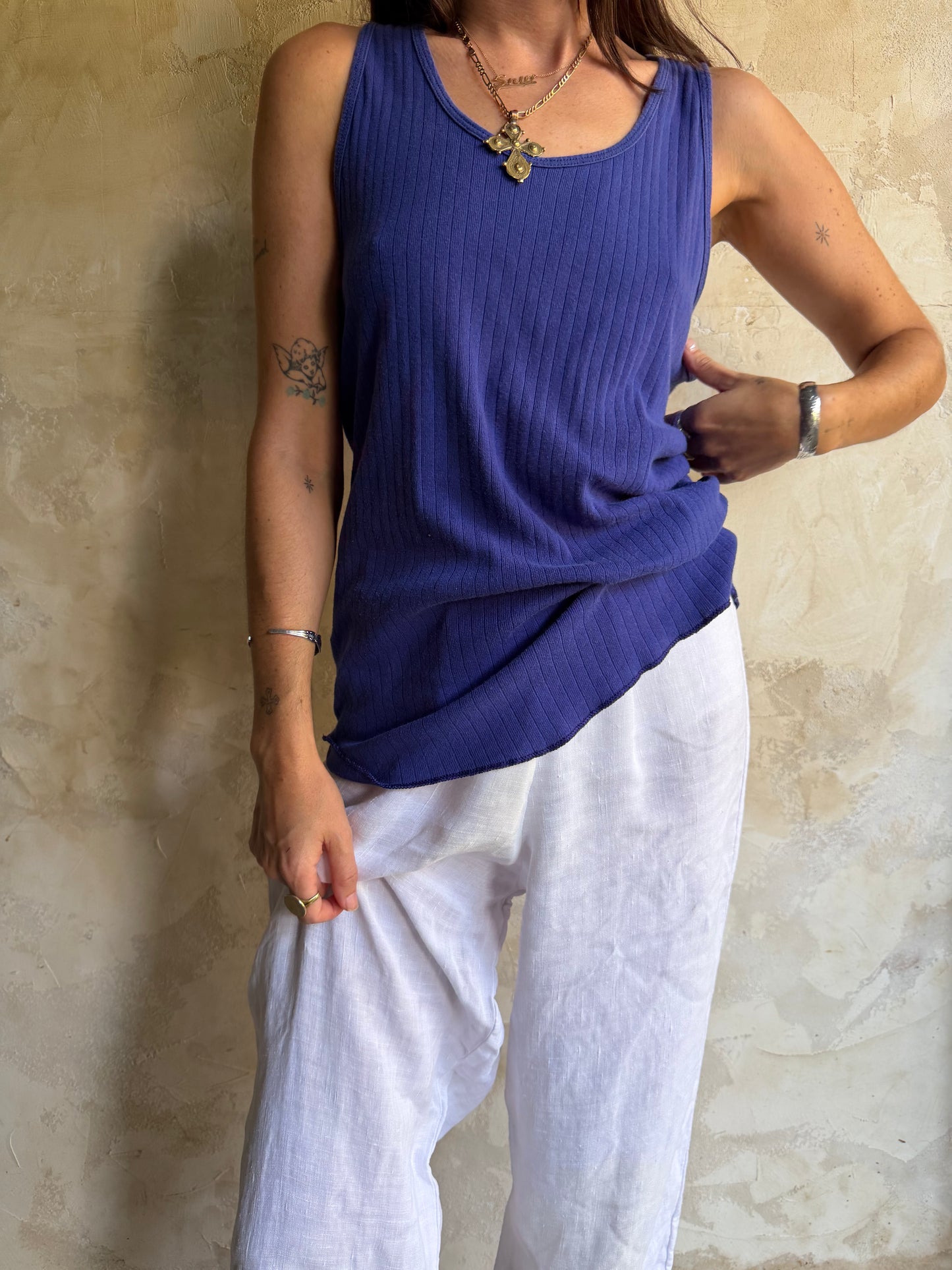 Indigo Blue Ribbed Cotton Tank