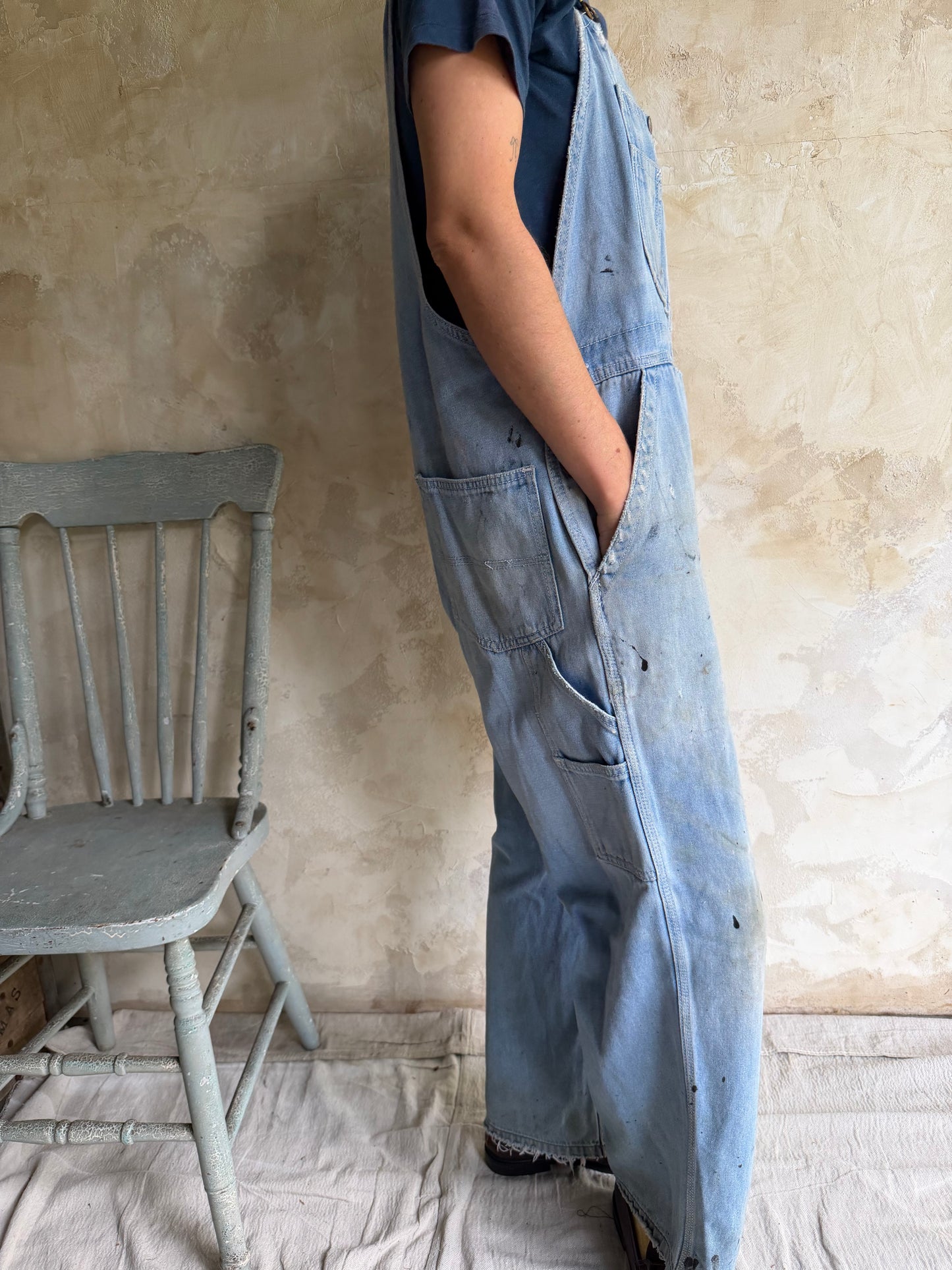 Big Smith Lightwash Distressed + Mended Painters Overalls