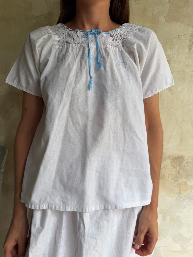 Antique Italian Short Sleeve Crochet Blouse
