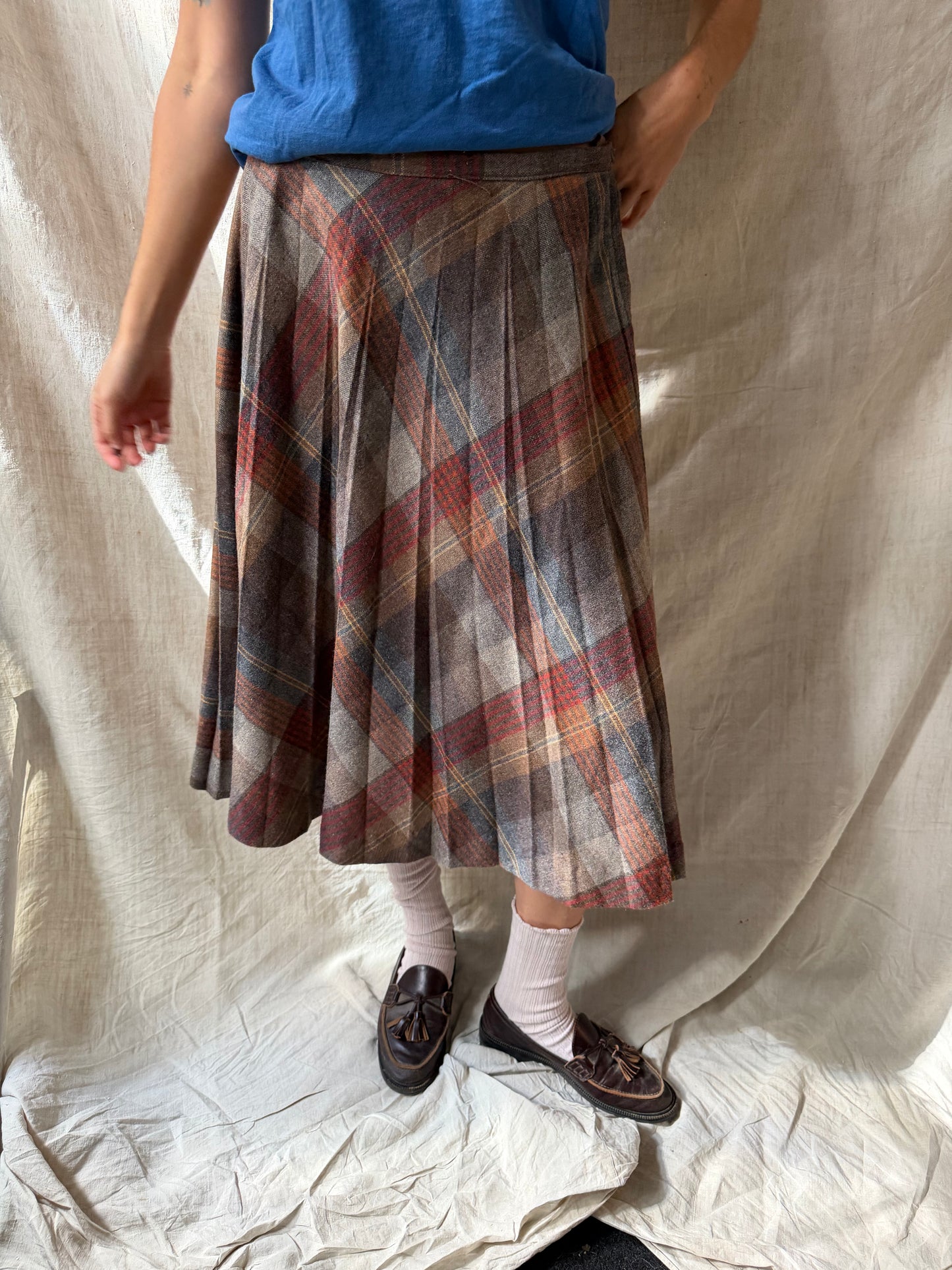 Long Plaid Wool Skirt