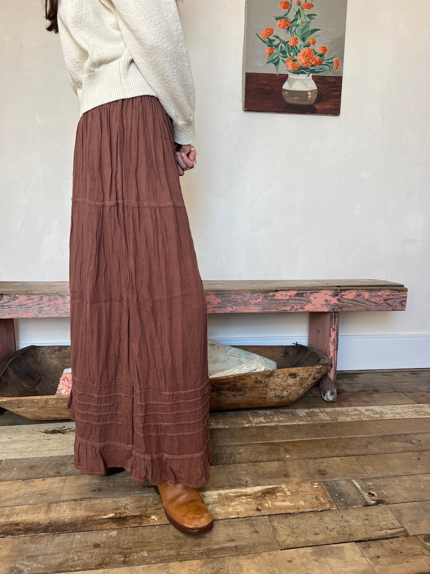 Oaxacan Chocolate Brown Long Cotton Skirt