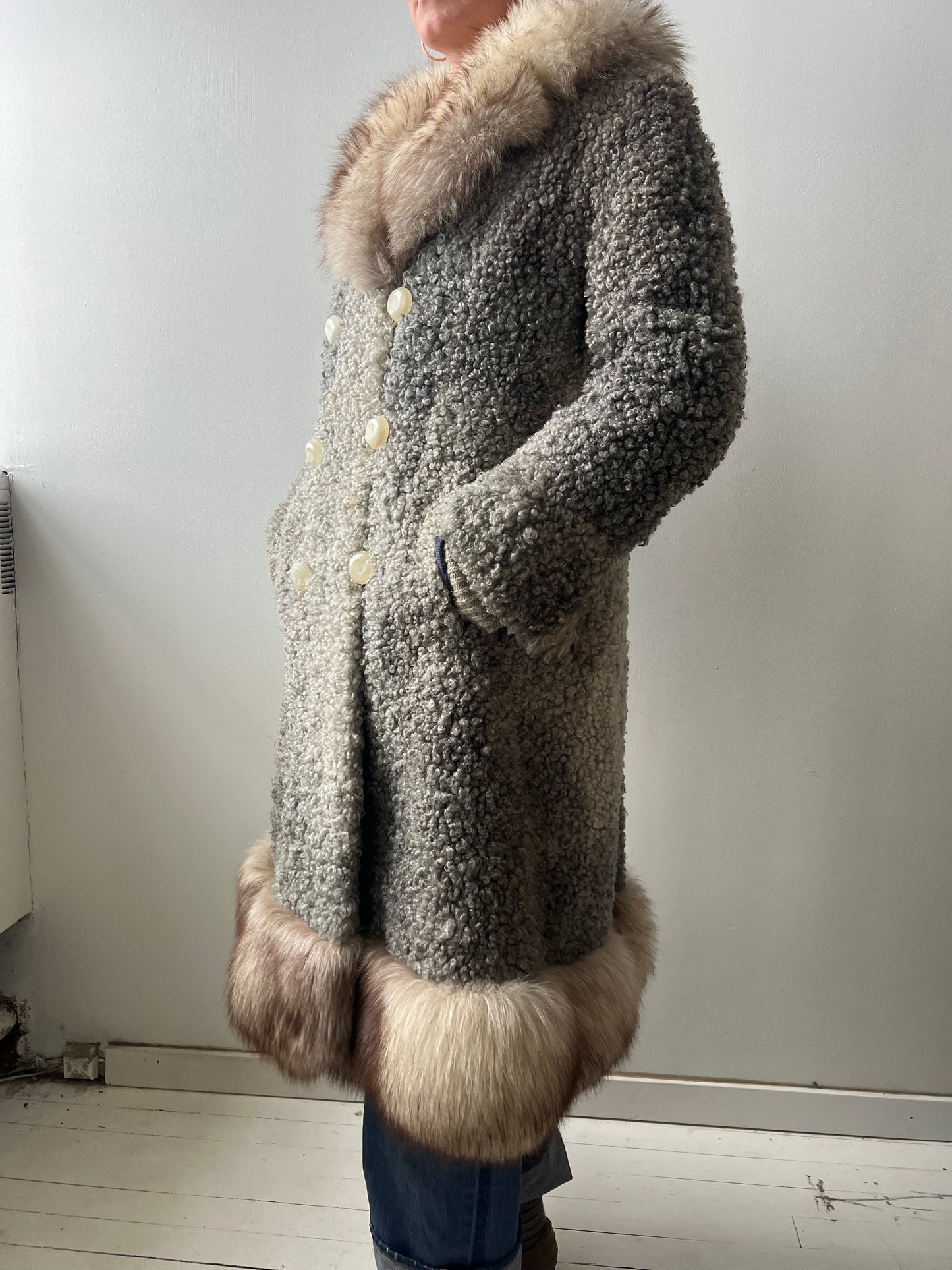 Grey Curly Lambswool Coat