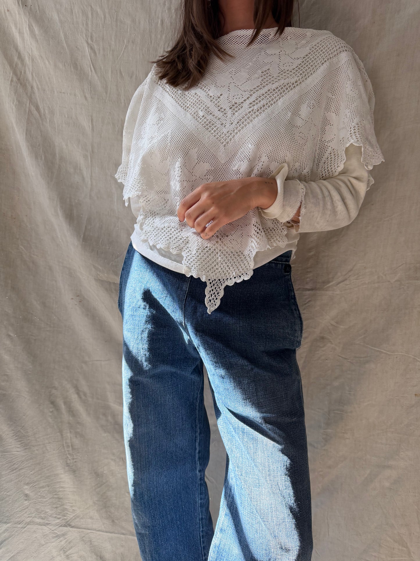 Wanderly Handmade Antique Crochet Lace Shawl
