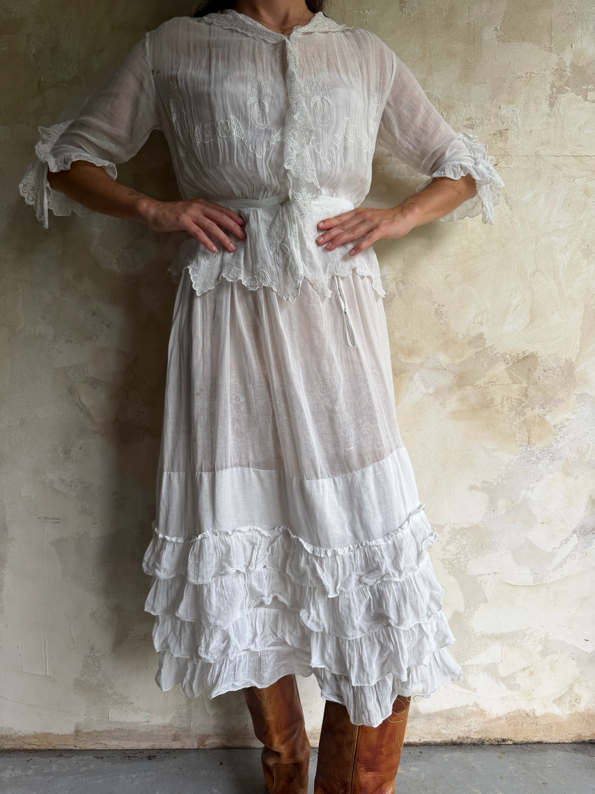 Edwardian White Ruffle Tea Dress