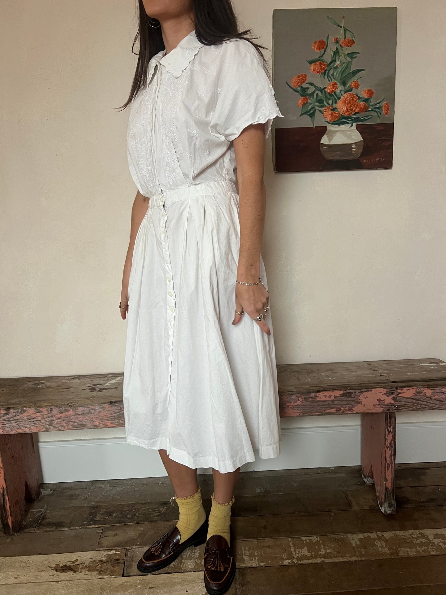 White Cotton Tea Party Dress