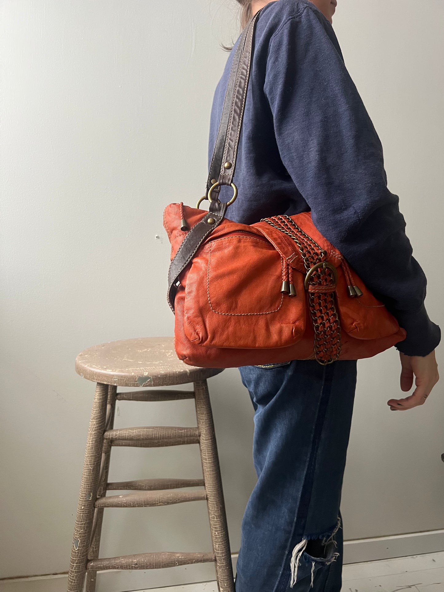 Orange + Brown Danier Leather Purse