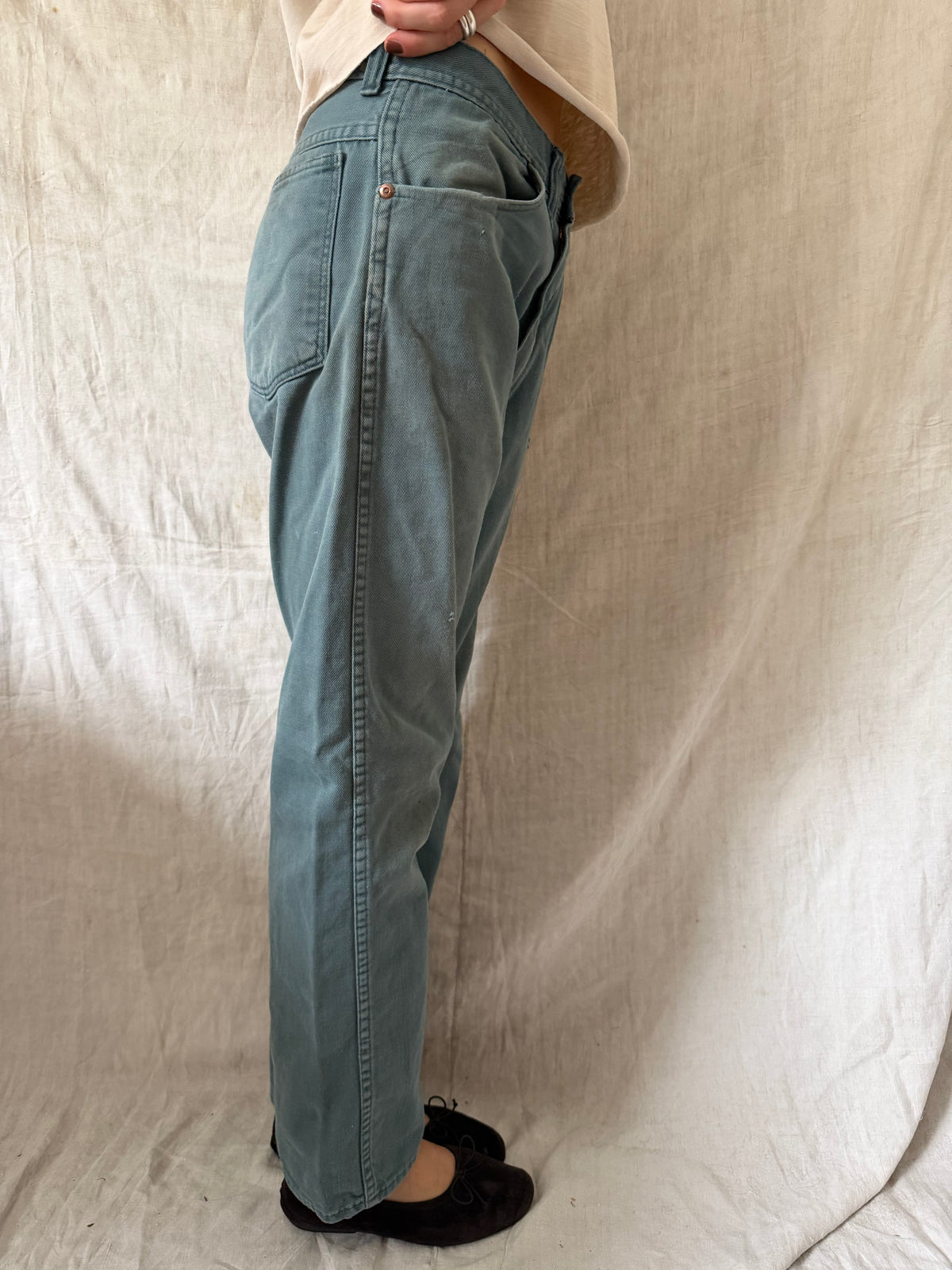 Faded Green Denim Pants