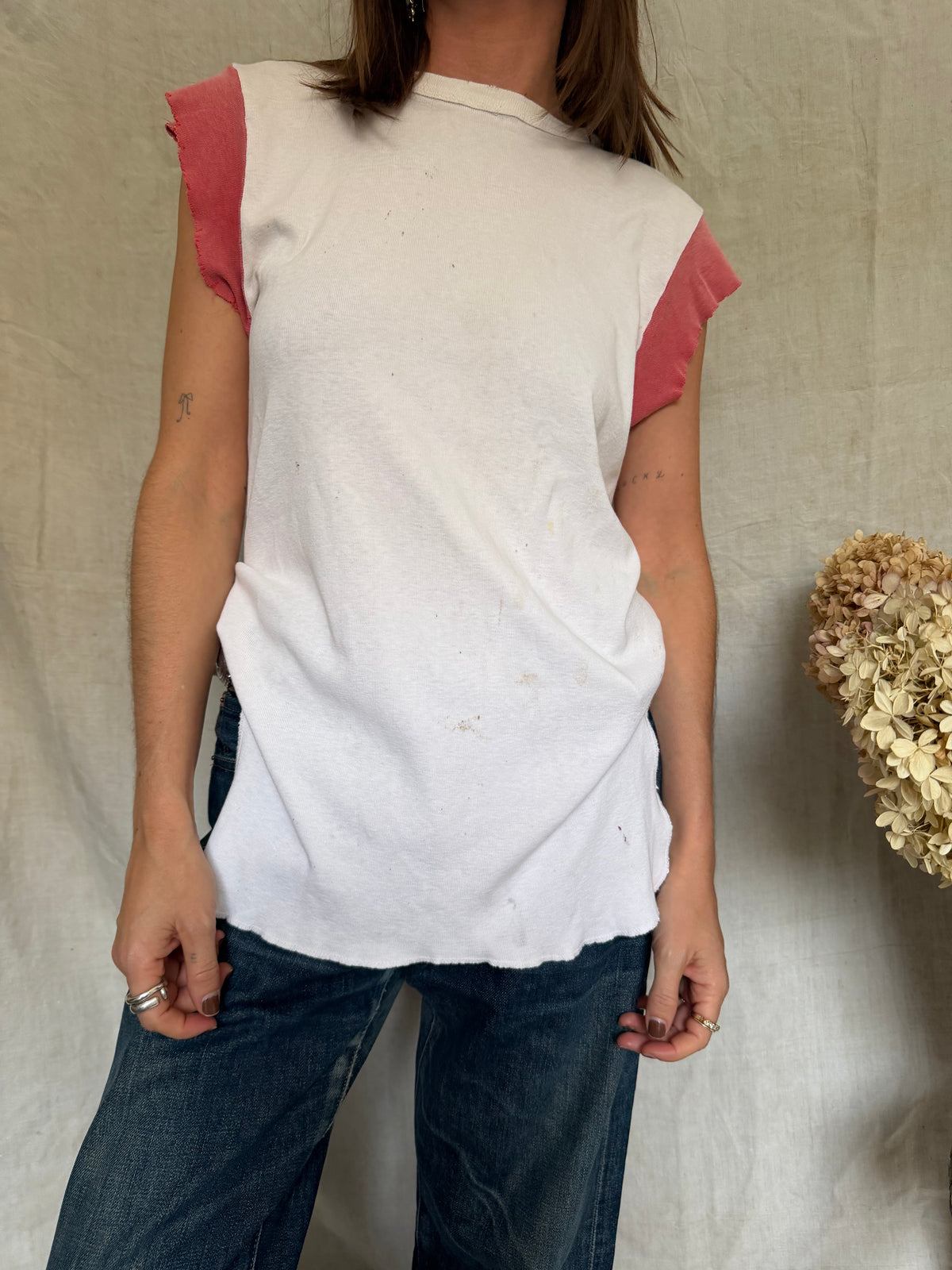 Vintage Well Loved Faded Cropped Ringer Tee