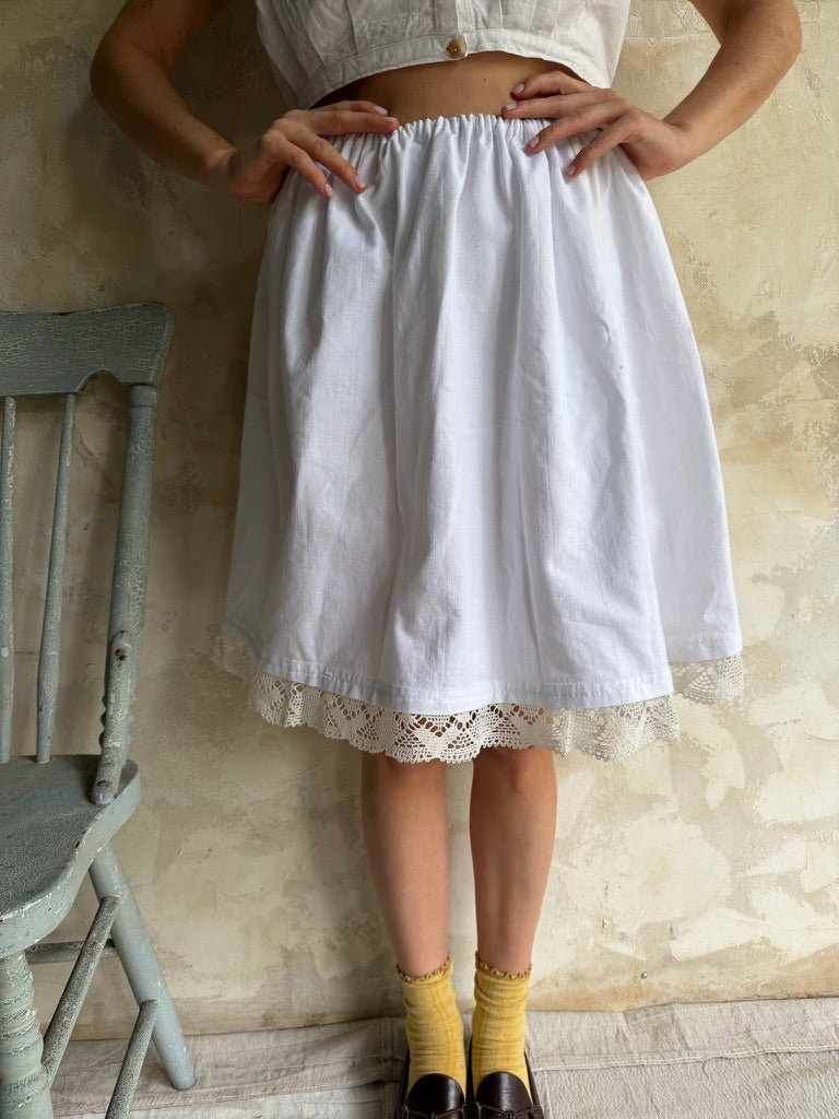 Reworked Cotton Skirt with Crochet Trim