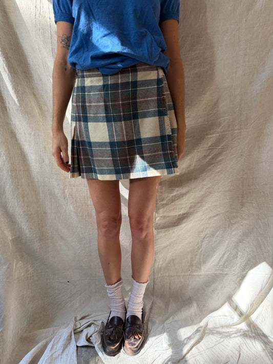 Cream, Brown + Blue Cropped Kilt