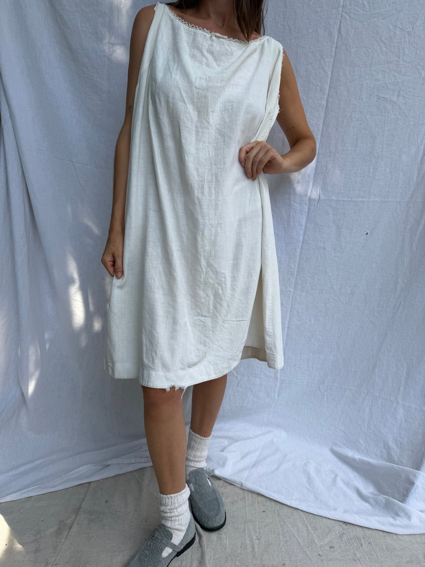 Off-White Victorian Cotton Smock with Bow