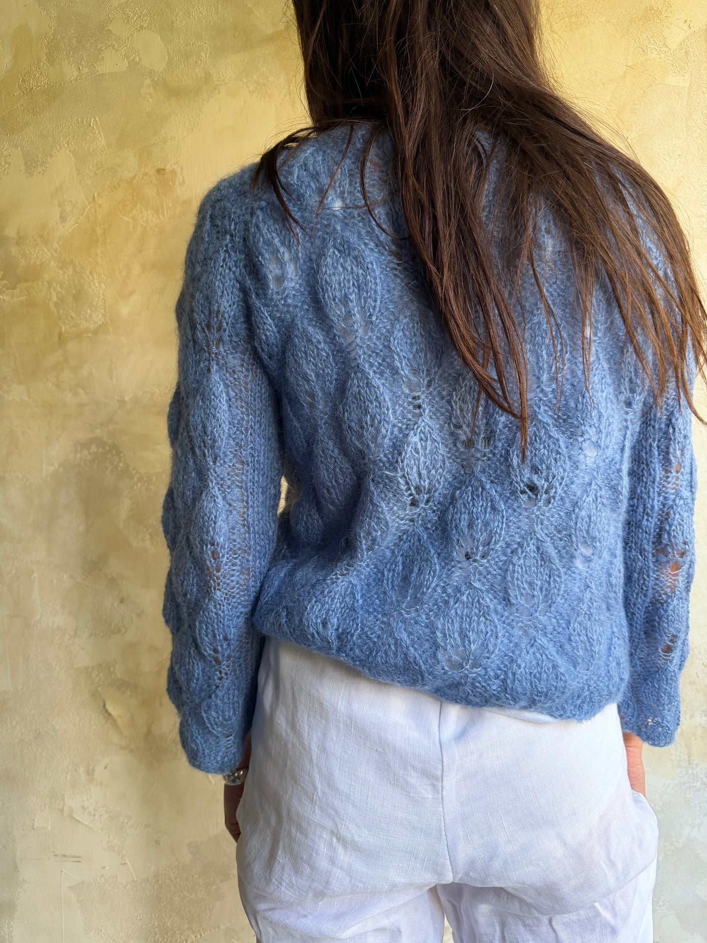 Sky Blue Braided Mohair Knit Sweater
