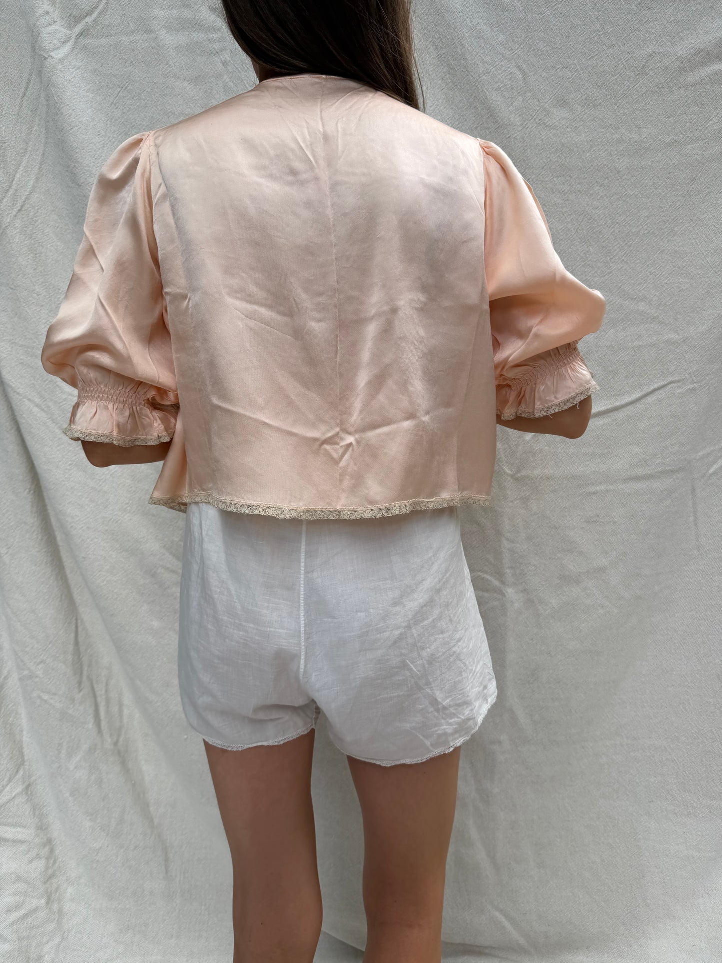 40s Peachy Satin Bed Jacket