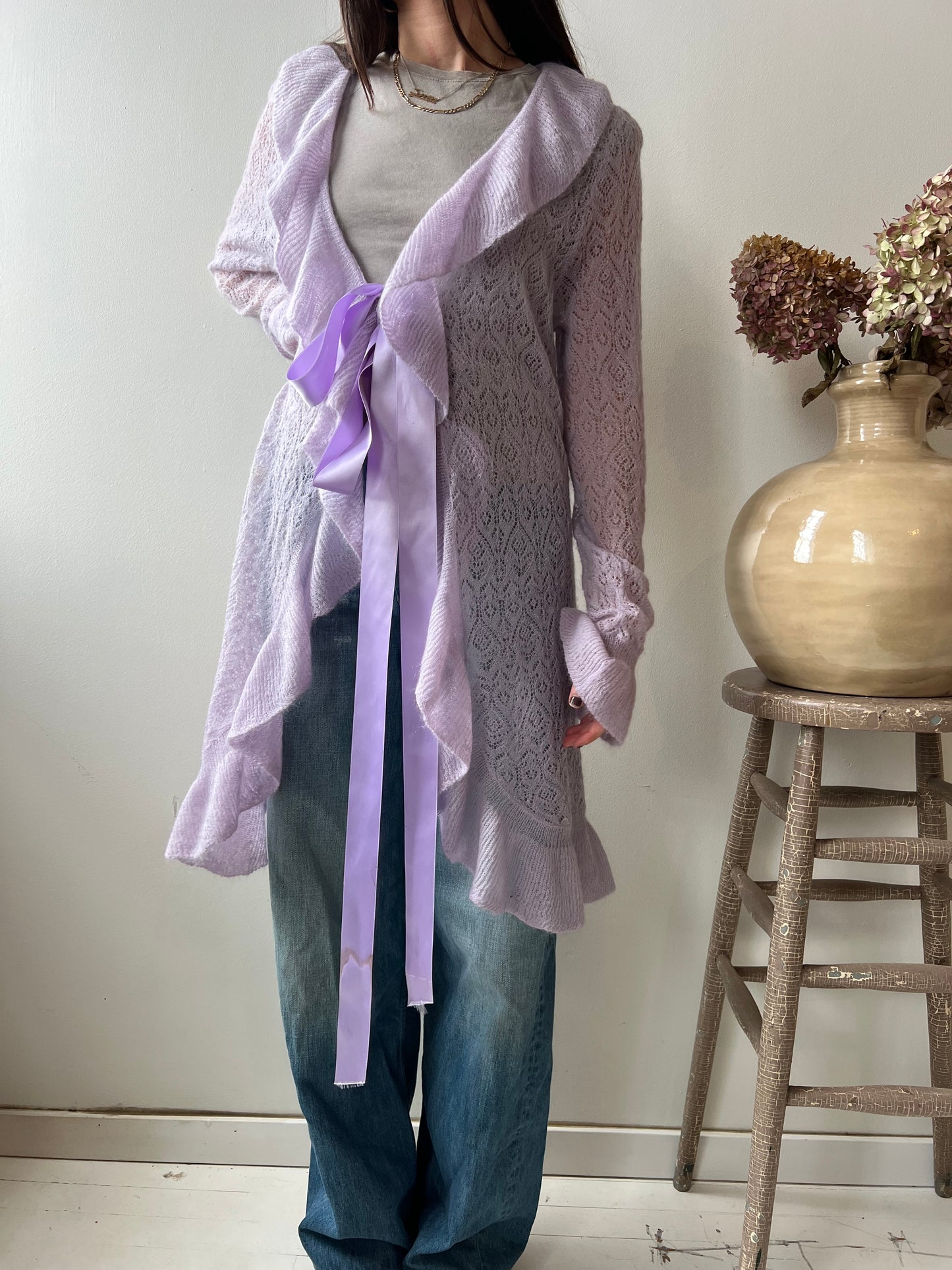 Lavender Ruffled Mohair Cardigan