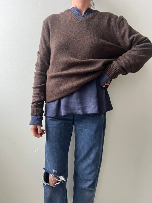 Chocolate Brown Lambswool V-Neck