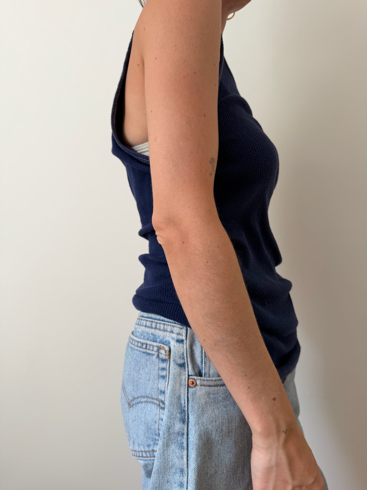 Navy Worn in Ribbed Tank