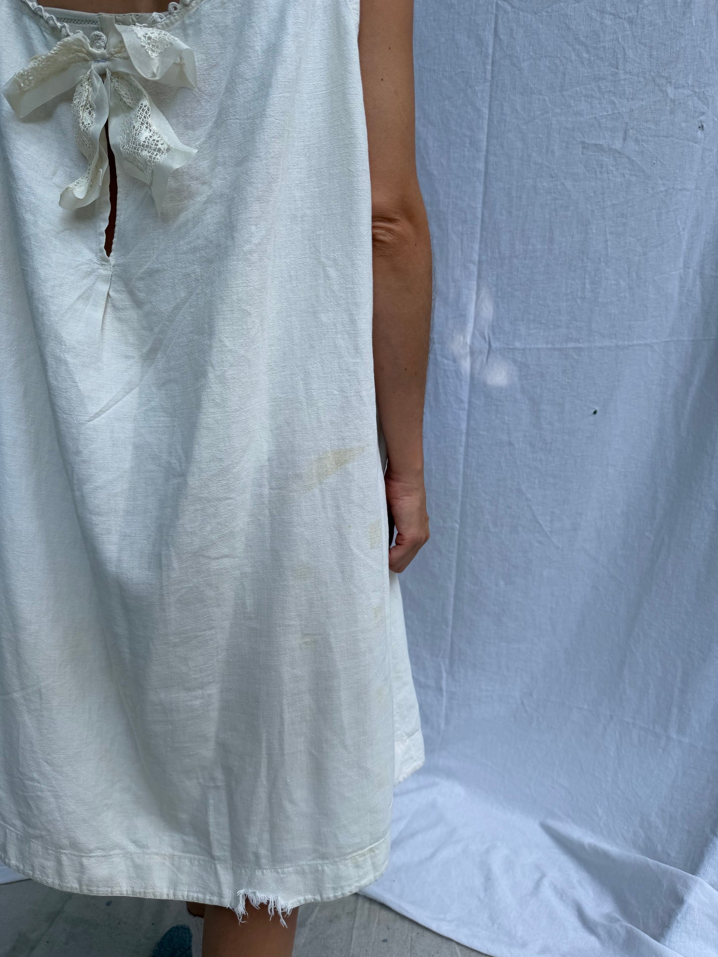Off-White Victorian Cotton Smock with Bow