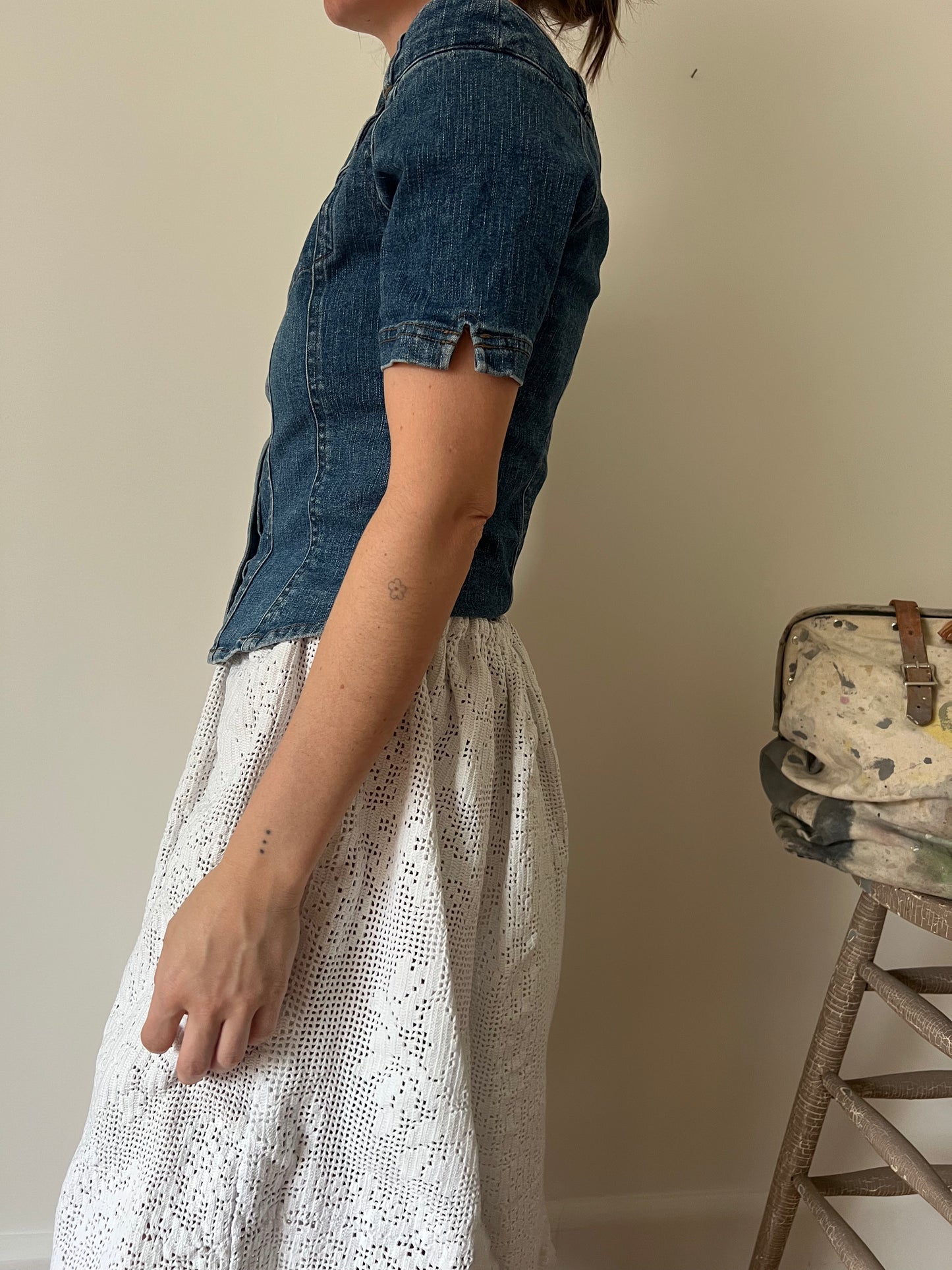Off the Shoulder Denim Shirt