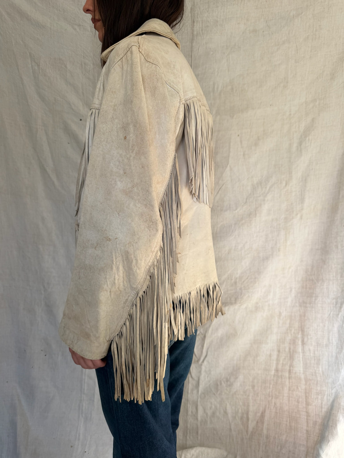 Well loved Cream Buckskin Fringe Jacket