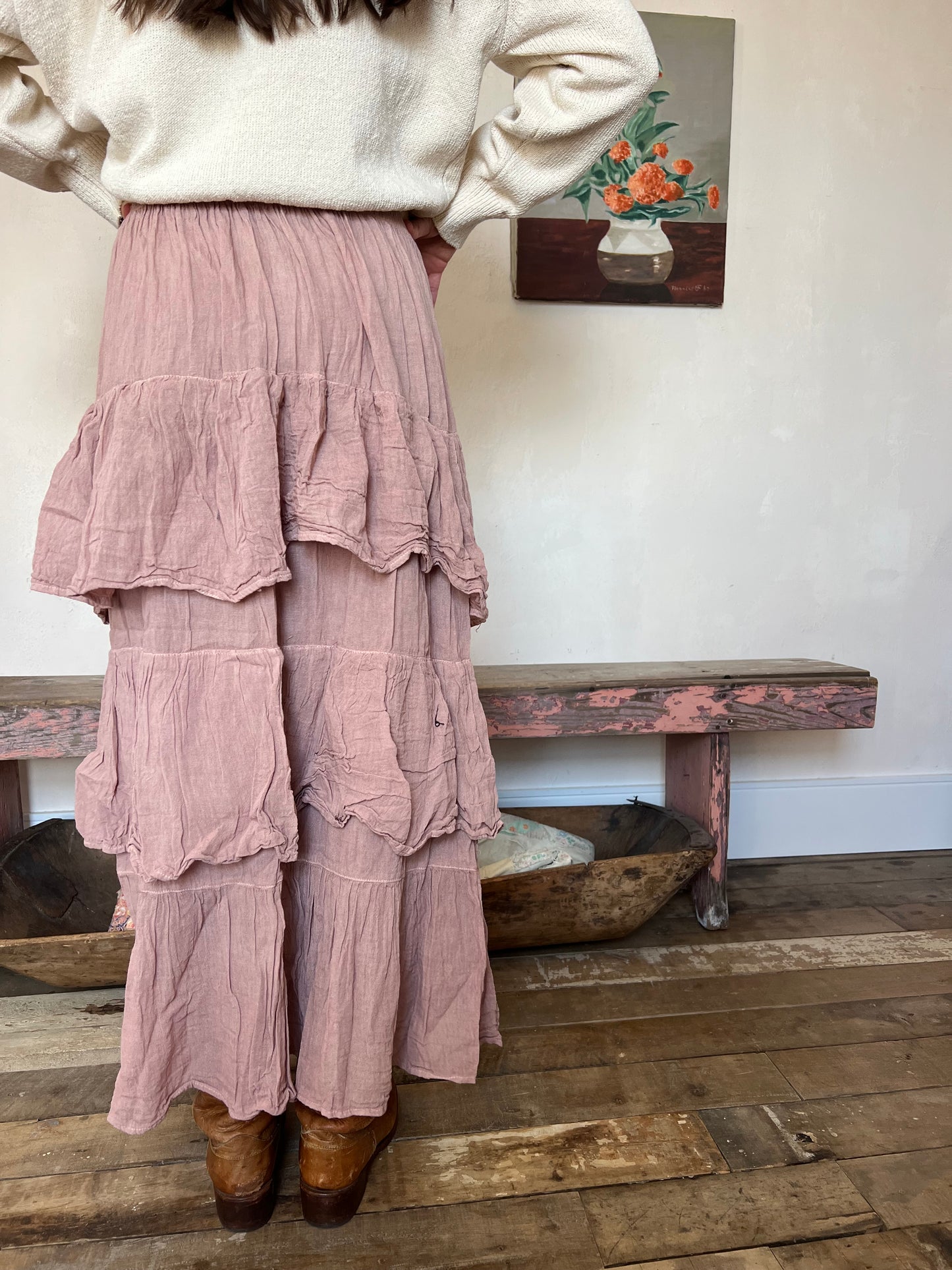 Oaxacan Dusty Rose Ruffle Skirt
