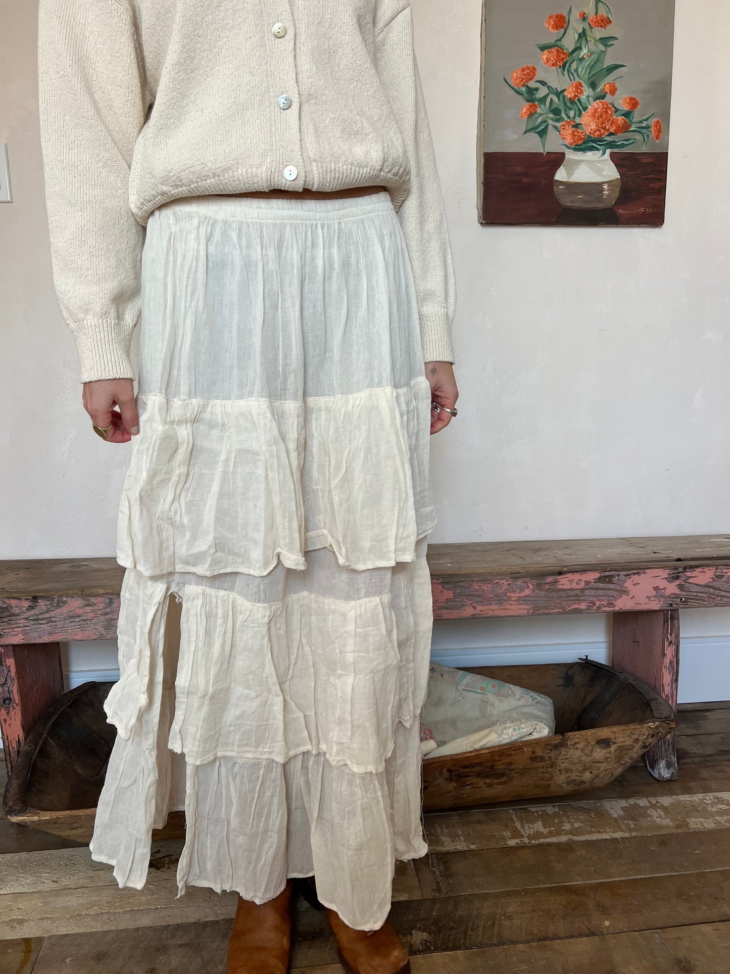 Oaxacan Natural Ruffle Skirt