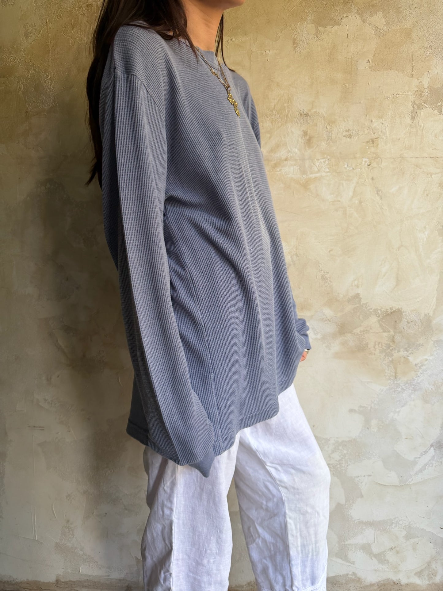 Faded Grey Waffled Henley