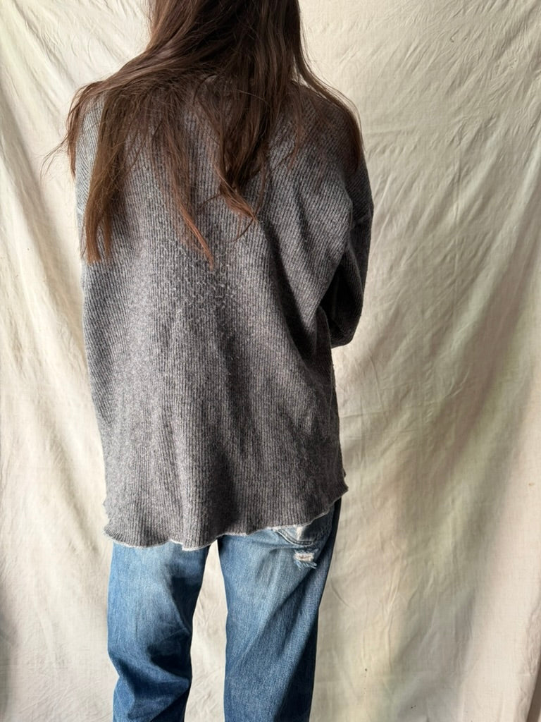 Grey Wool Ribbed Henley