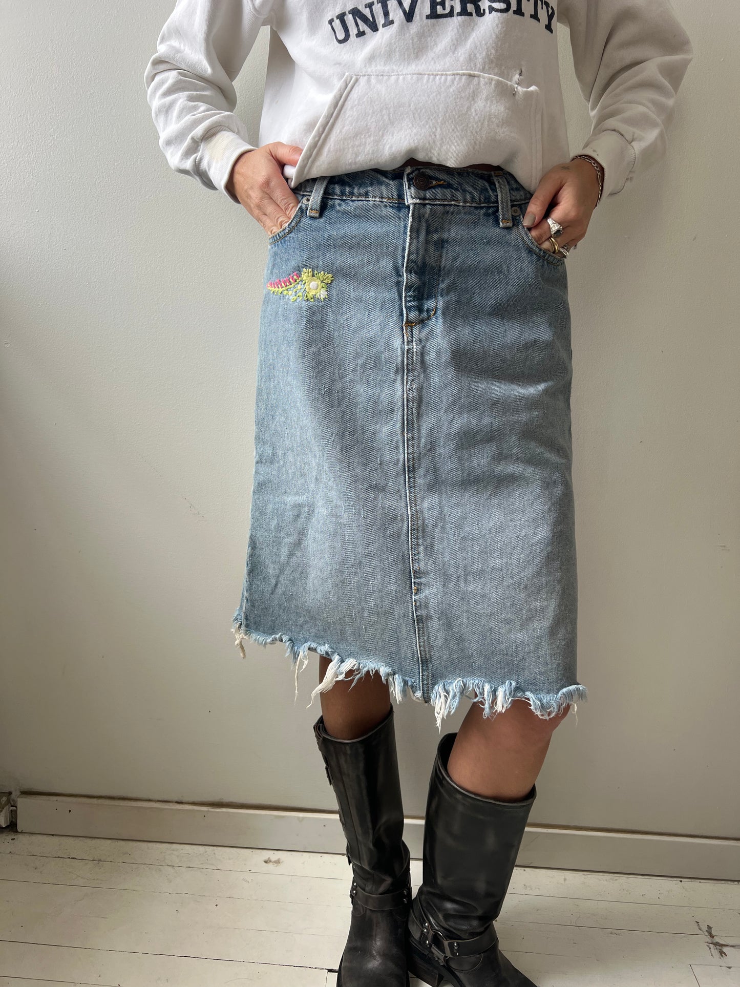 Embroidered Denim Skirt