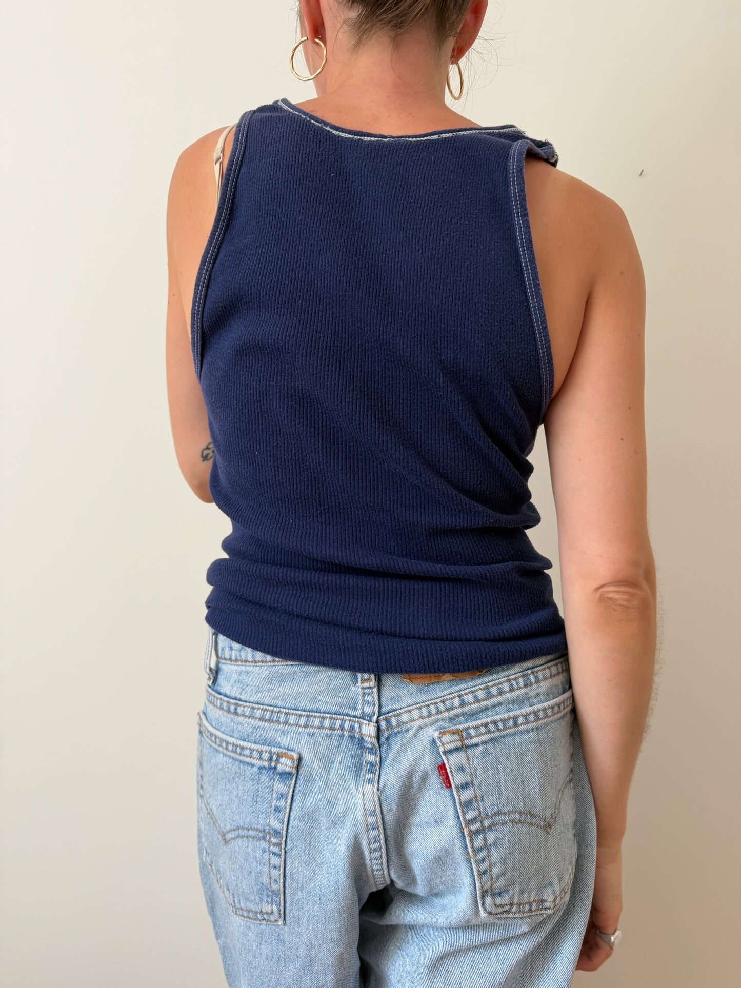 Navy Worn in Ribbed Tank