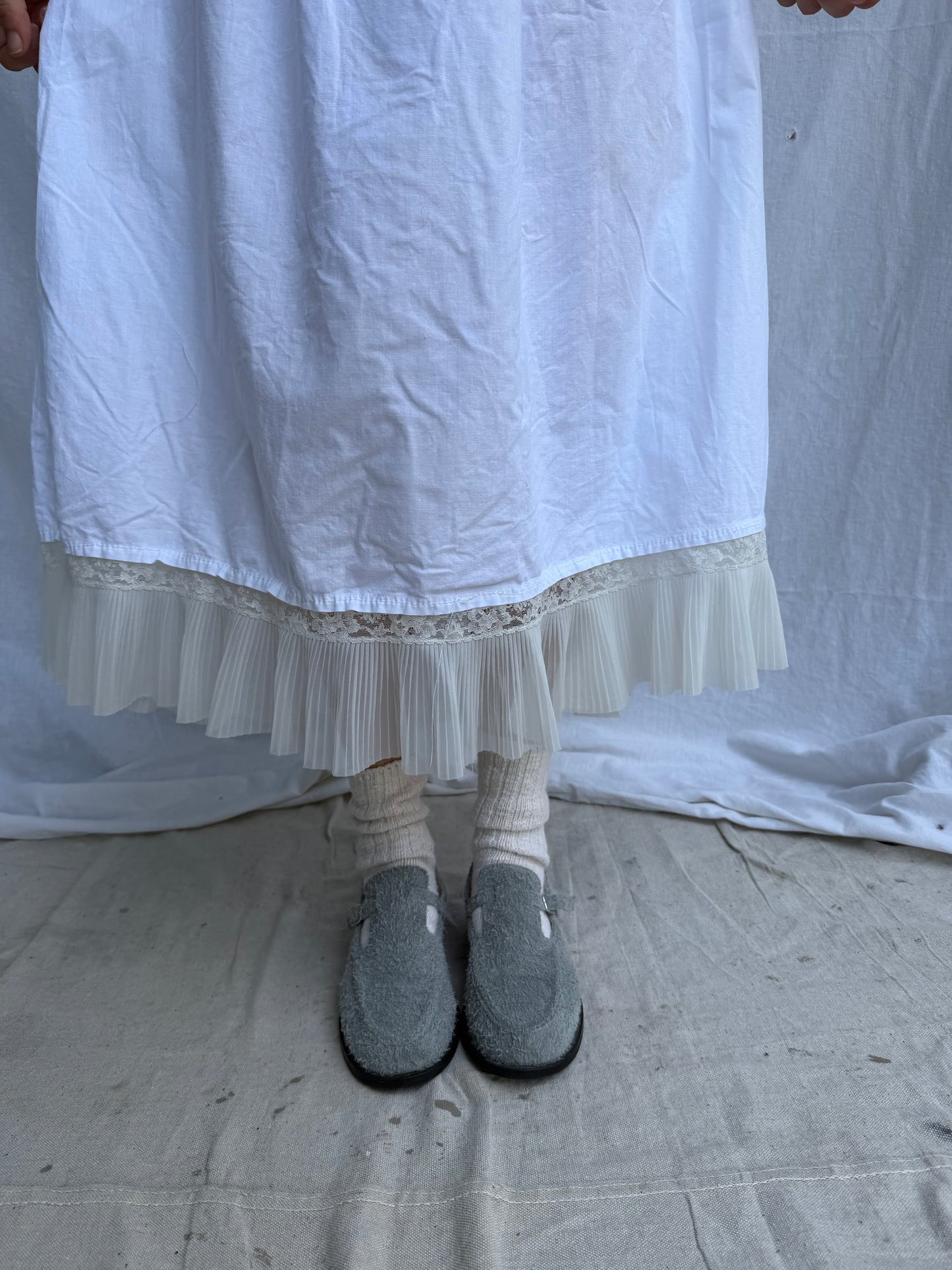 Antique Italian Cotton Skirt with Sheer Ruffle Trim