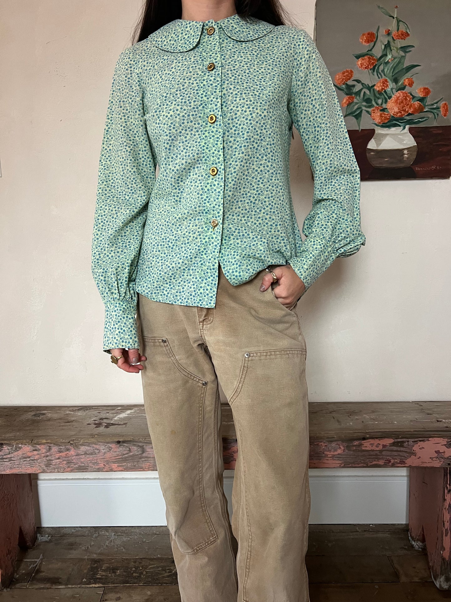 Green + Blue Floral Blouse