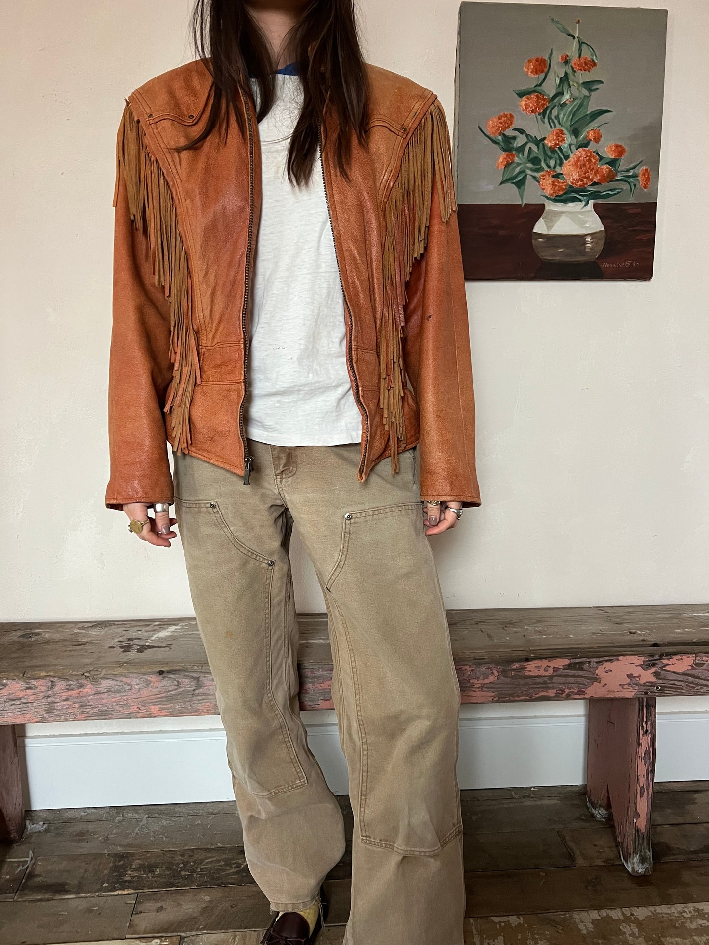 Copper Leather Fringe Jacket