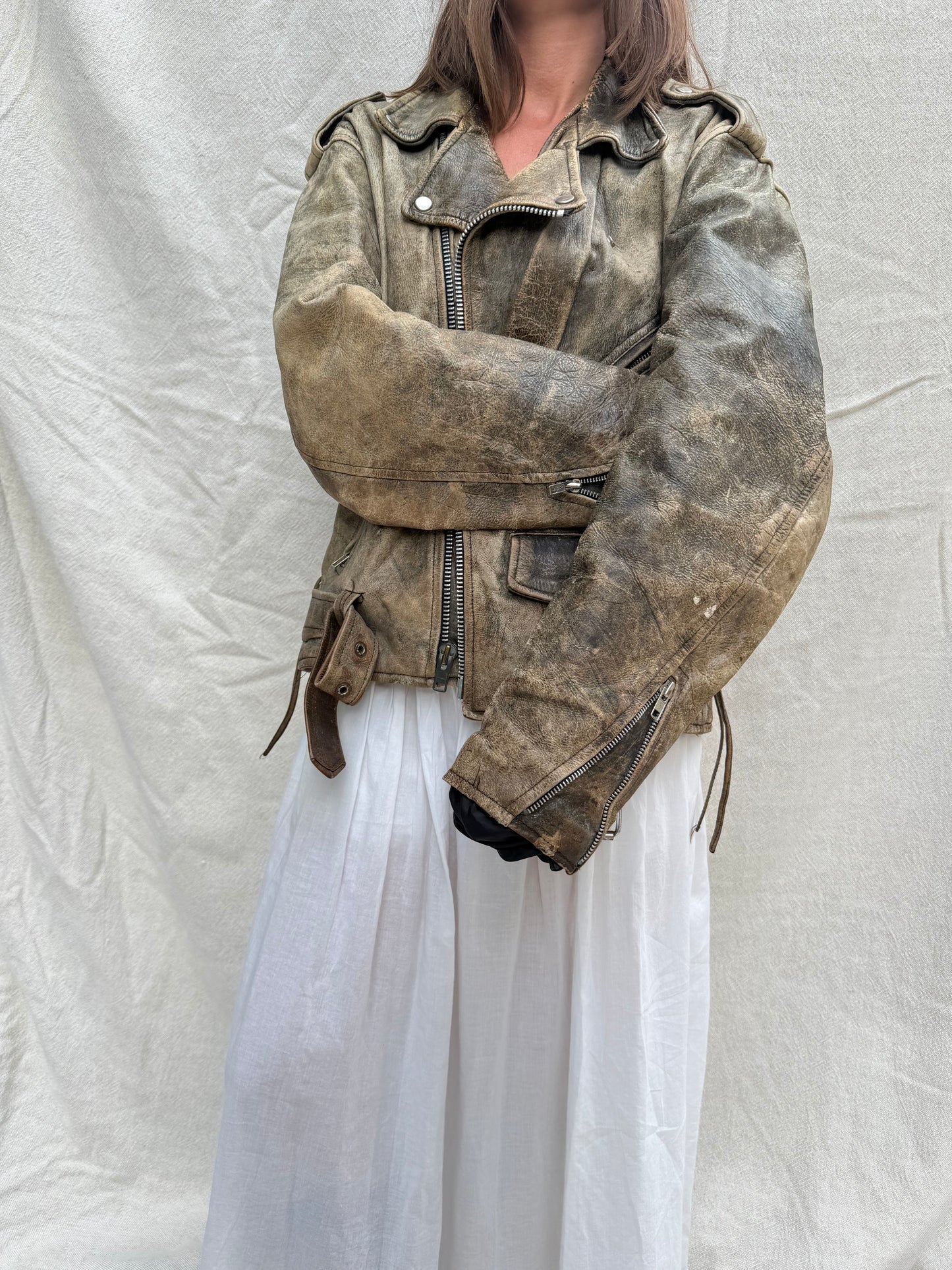 Super Distressed Leather Biker Jacket