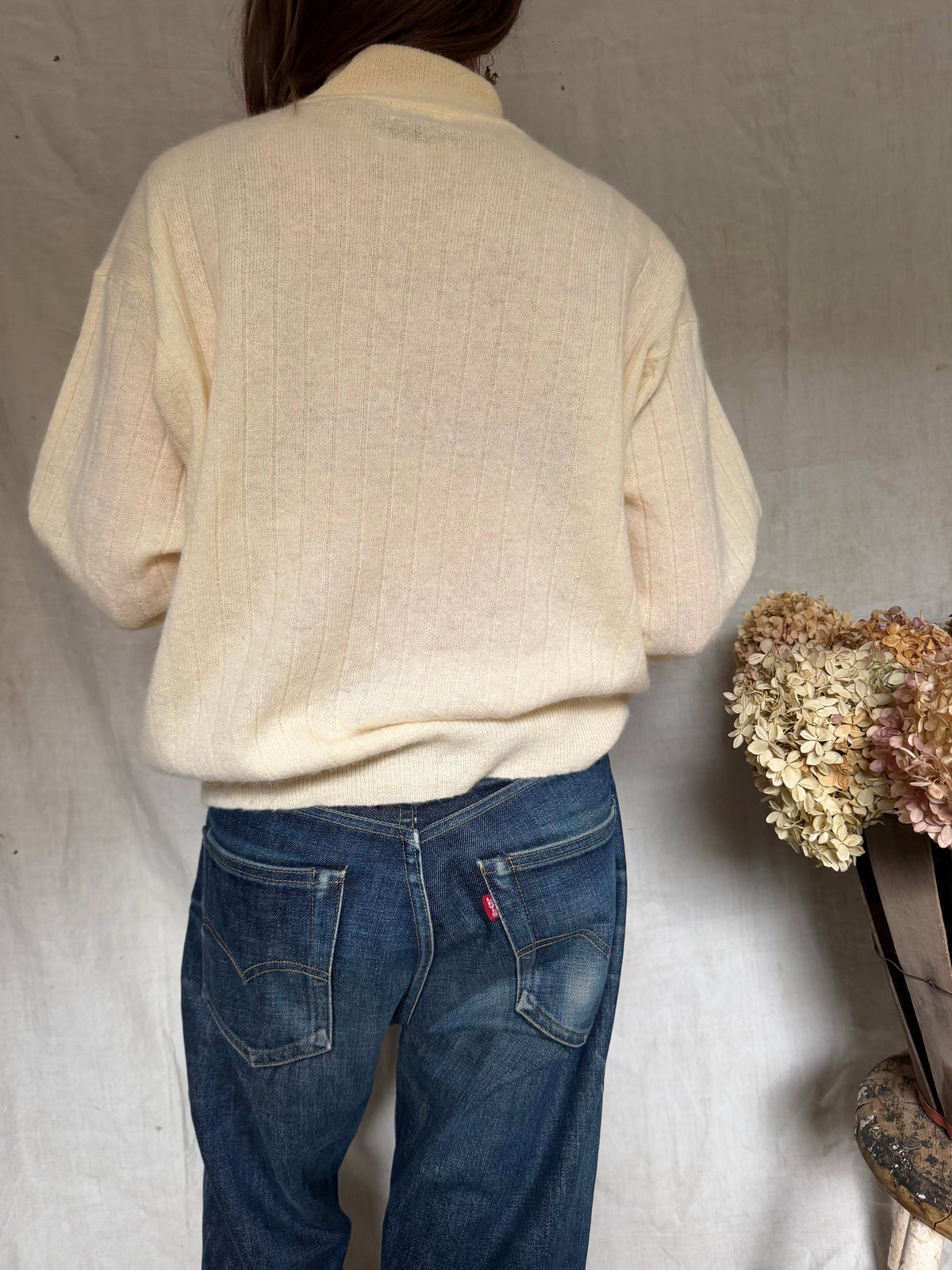 Cream Ribbed Mock Turtle Neck Sweater