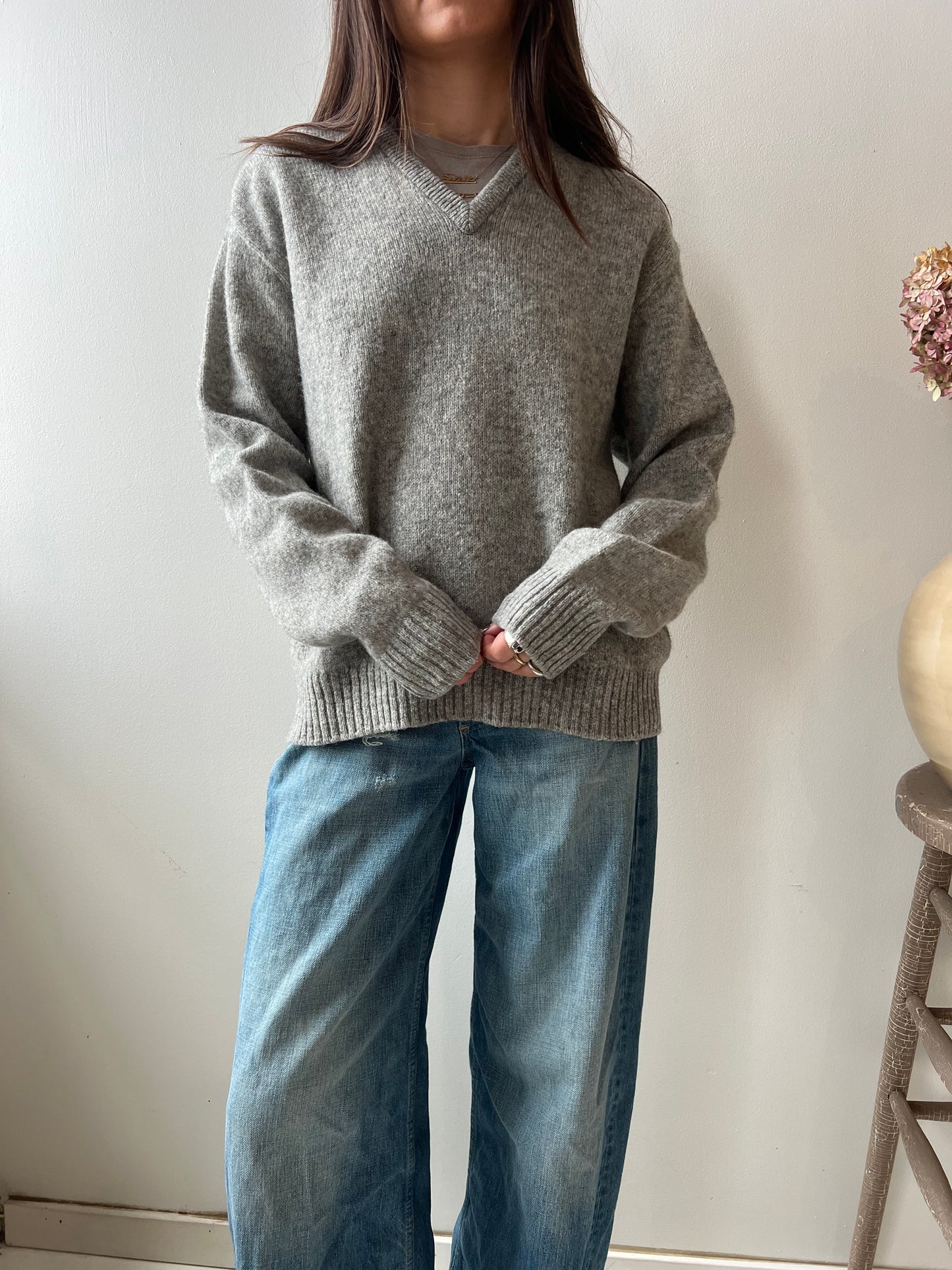 Heather Grey V Neck Sweater