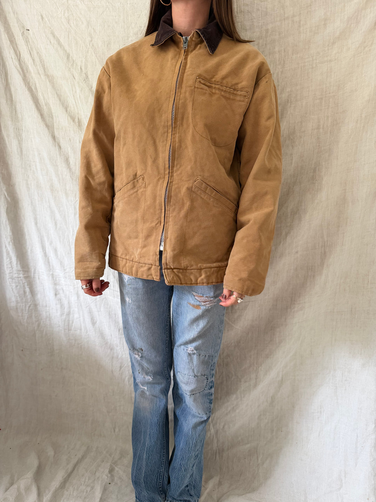 Khaki Zip-up Chore Jacket