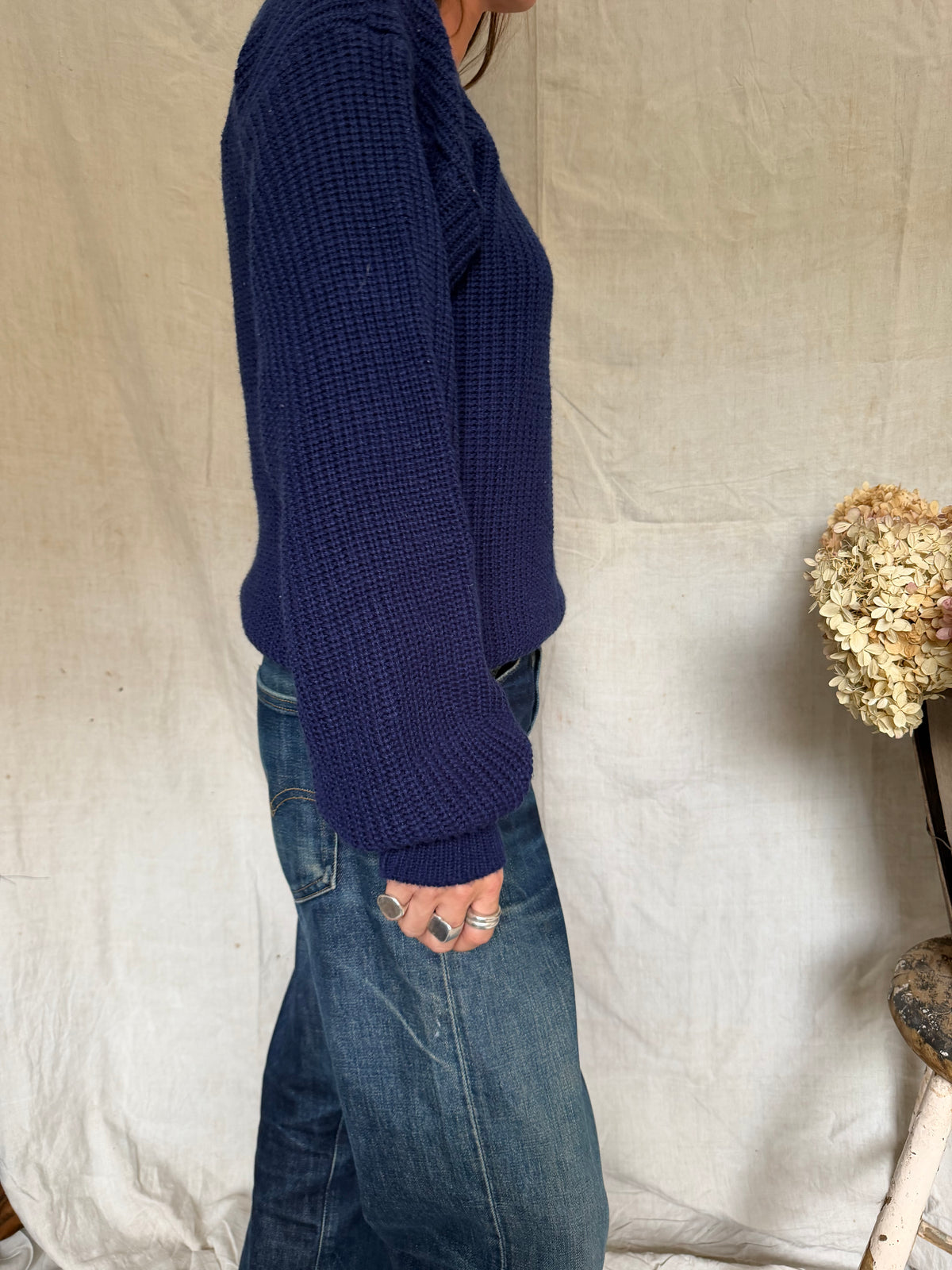 Navy Ribbed Acrylic Sweater