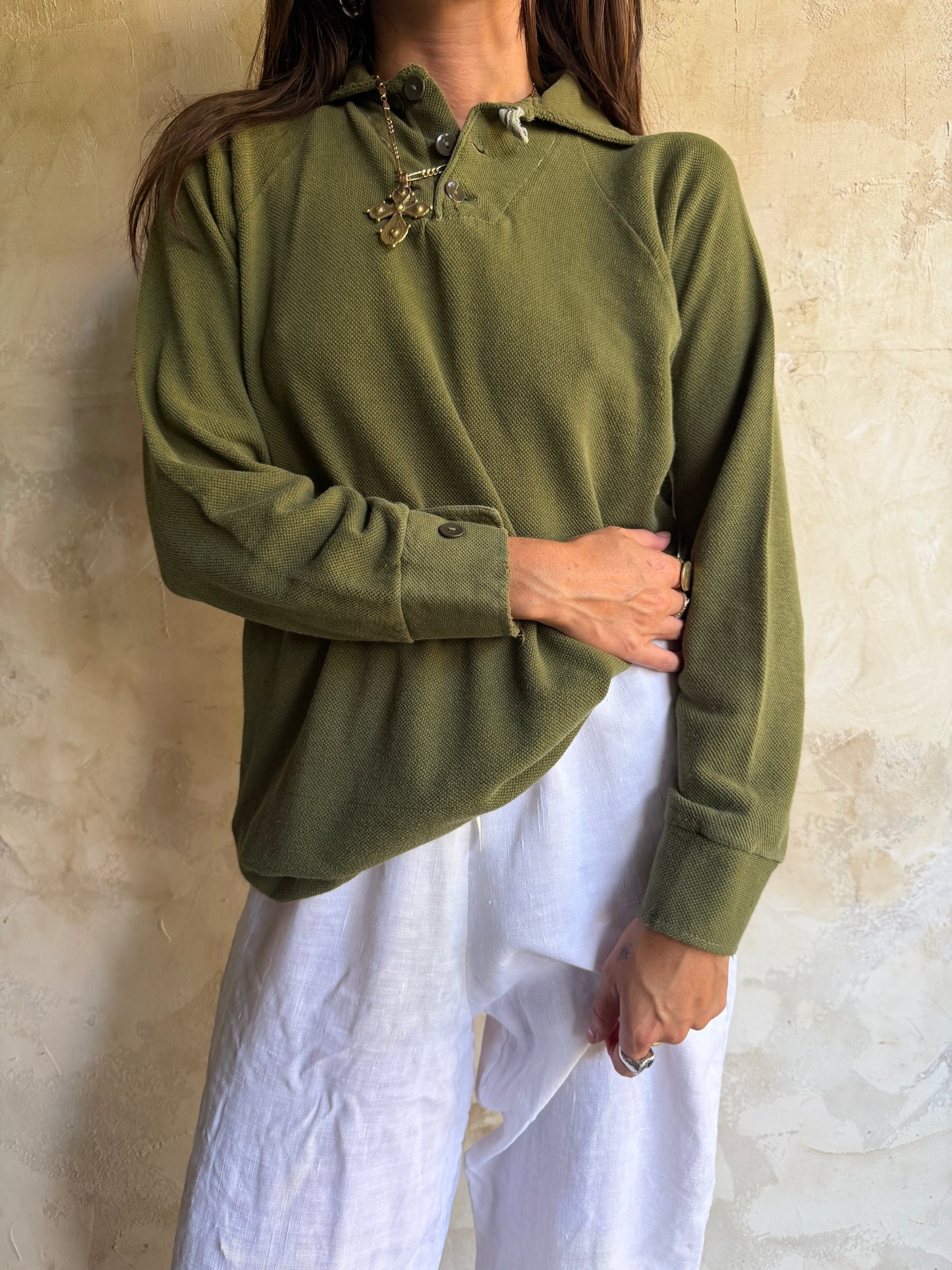 Army Green Waffled Polo