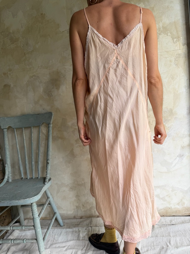 1940s Peachy Silk Slip Dress