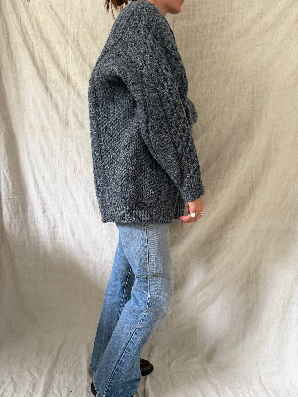 Grey Blue Fisherman Sweater